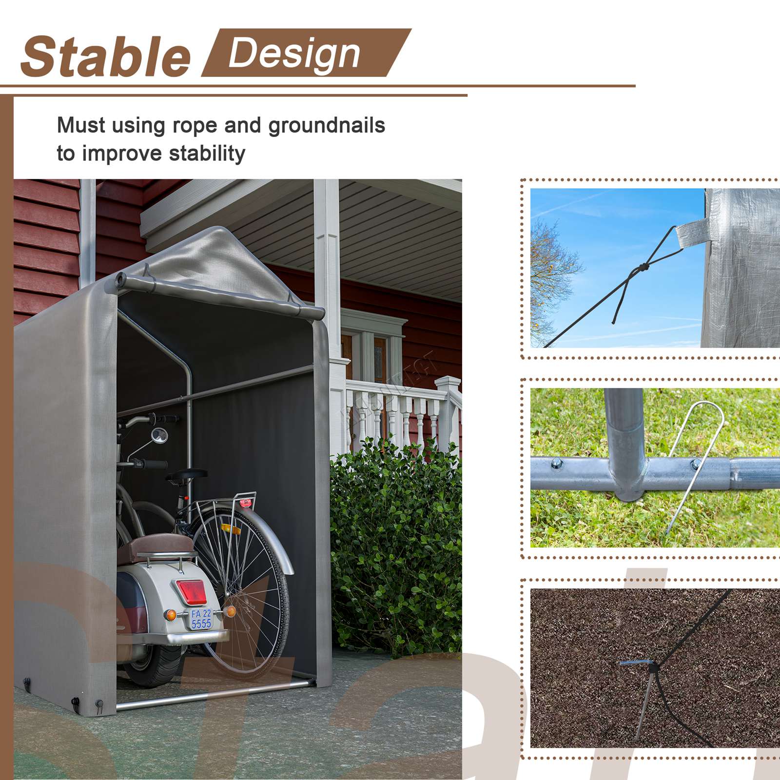 BIRCHTREE Storage Tent Bike Garden Shed Steel Frame PE Cover Waterproof S/L Grey - Picture 17 of 32