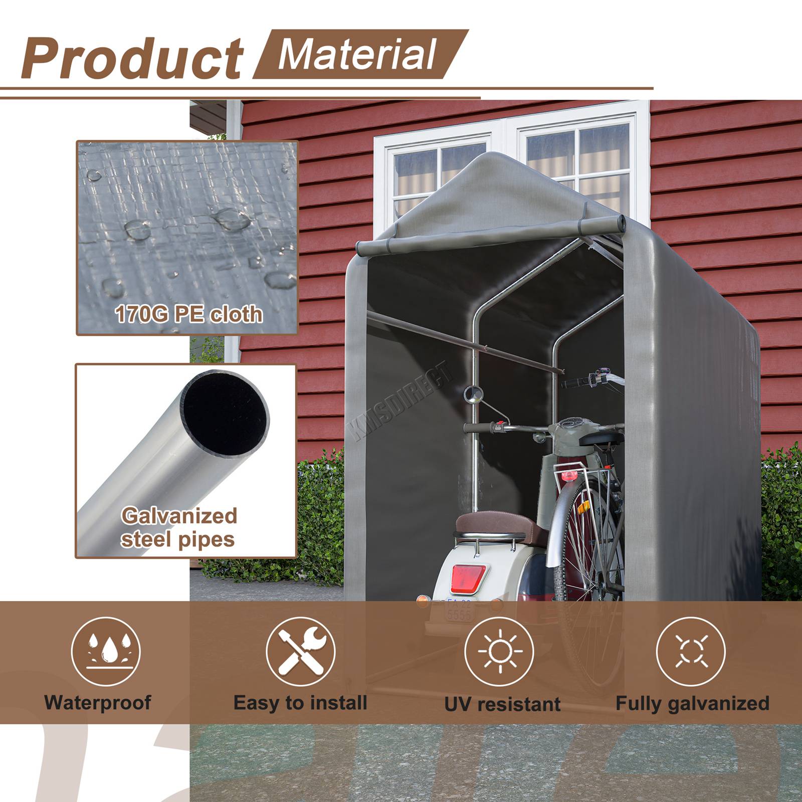 BIRCHTREE Storage Tent Bike Garden Shed Steel Frame PE Cover Waterproof S/L Grey - Picture 18 of 32