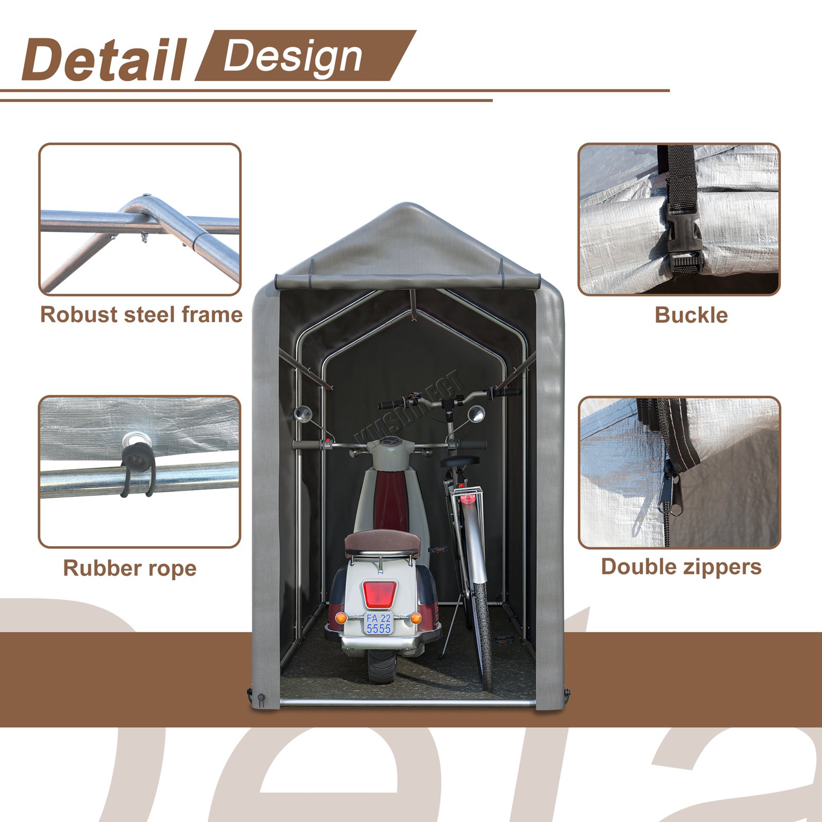 BIRCHTREE Storage Tent Bike Garden Shed Steel Frame PE Cover Waterproof S/L Grey - Picture 19 of 32