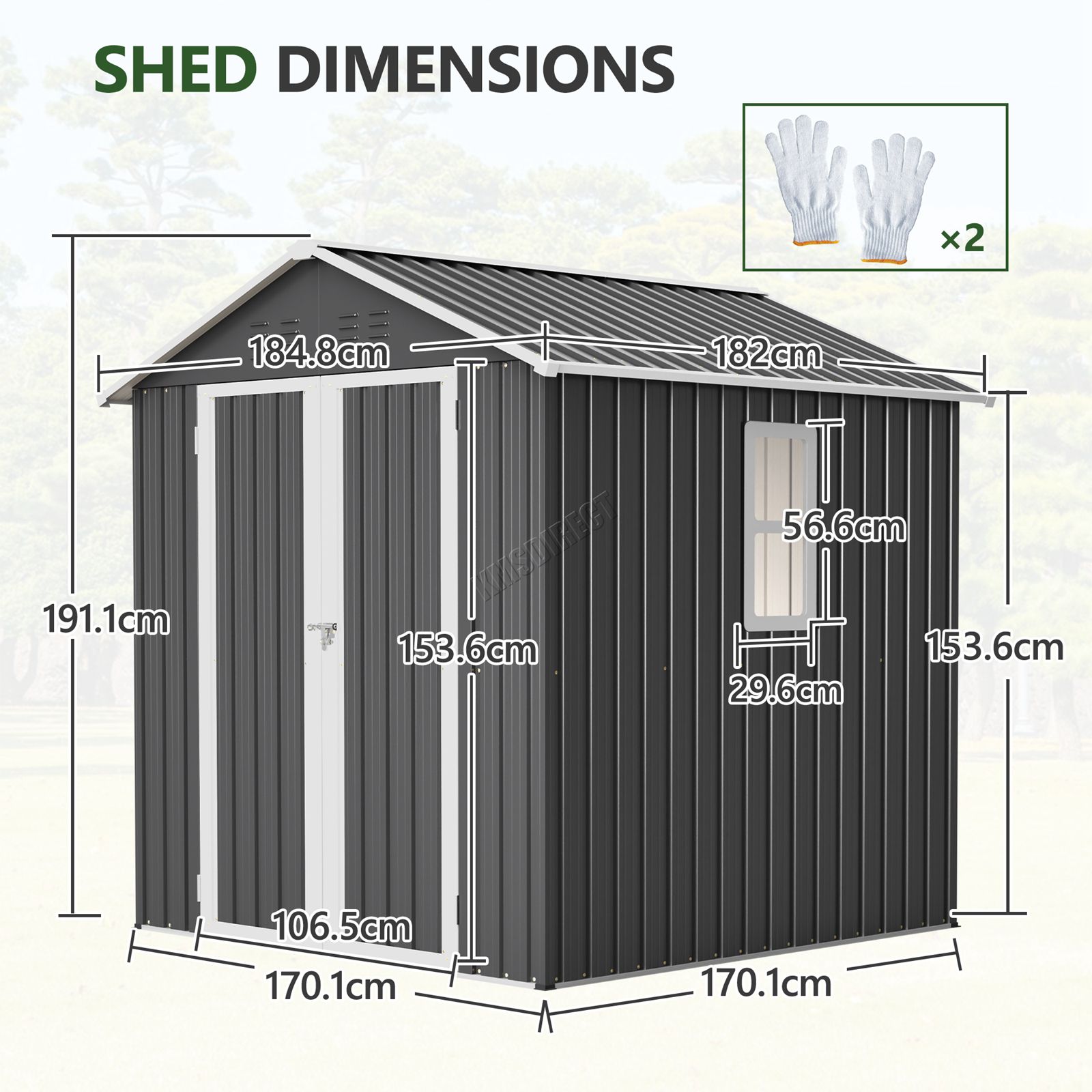 BIRCHTREE Garden Shed With Window Doors Outdoor Steel Apex Roof Tool Foundation - Picture 26 of 48