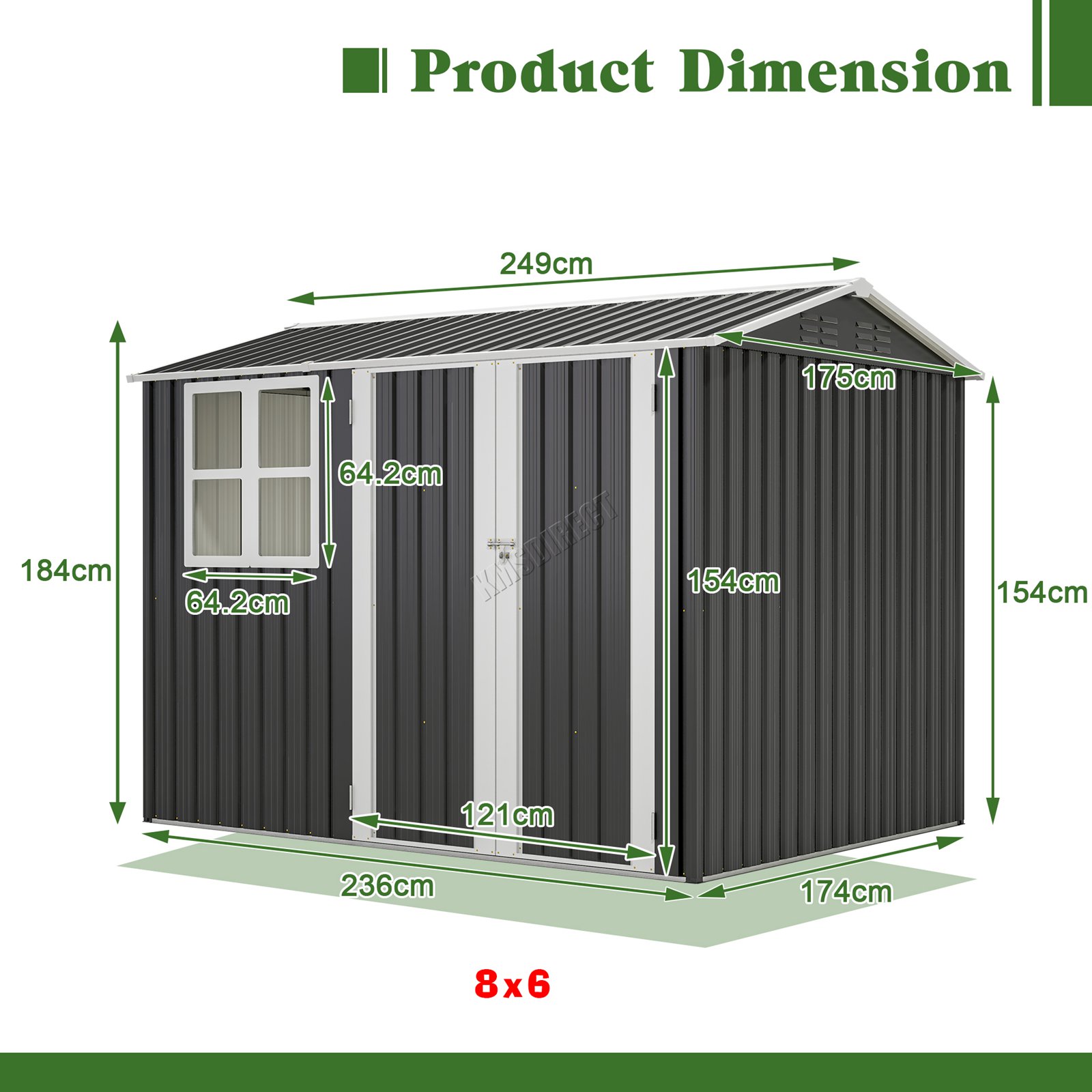 BIRCHTREE Garden Shed With Window Doors Outdoor Steel Apex Roof Tool Foundation - Picture 27 of 48