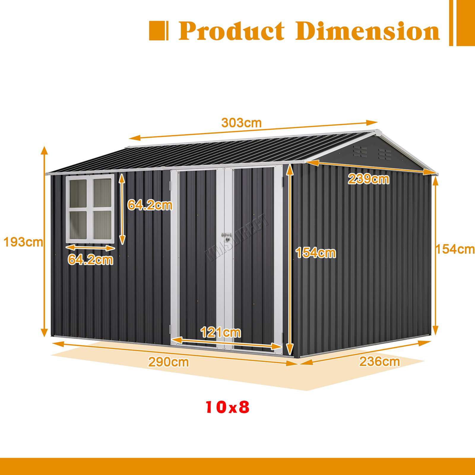 BIRCHTREE Garden Shed With Window Doors Outdoor Steel Apex Roof Tool Foundation - Picture 28 of 48
