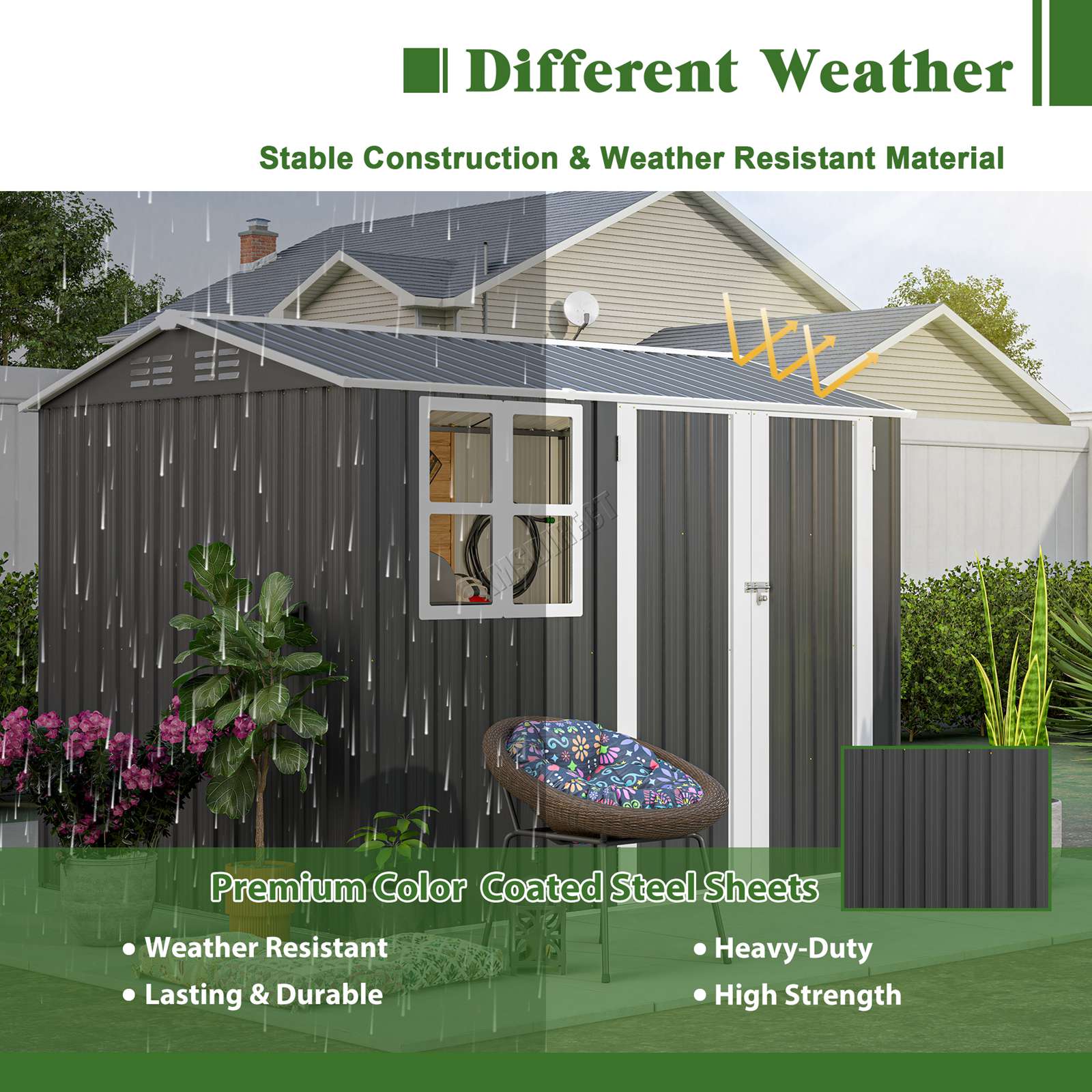BIRCHTREE Garden Shed With Window Doors Outdoor Steel Apex Roof Tool Foundation - Picture 31 of 48