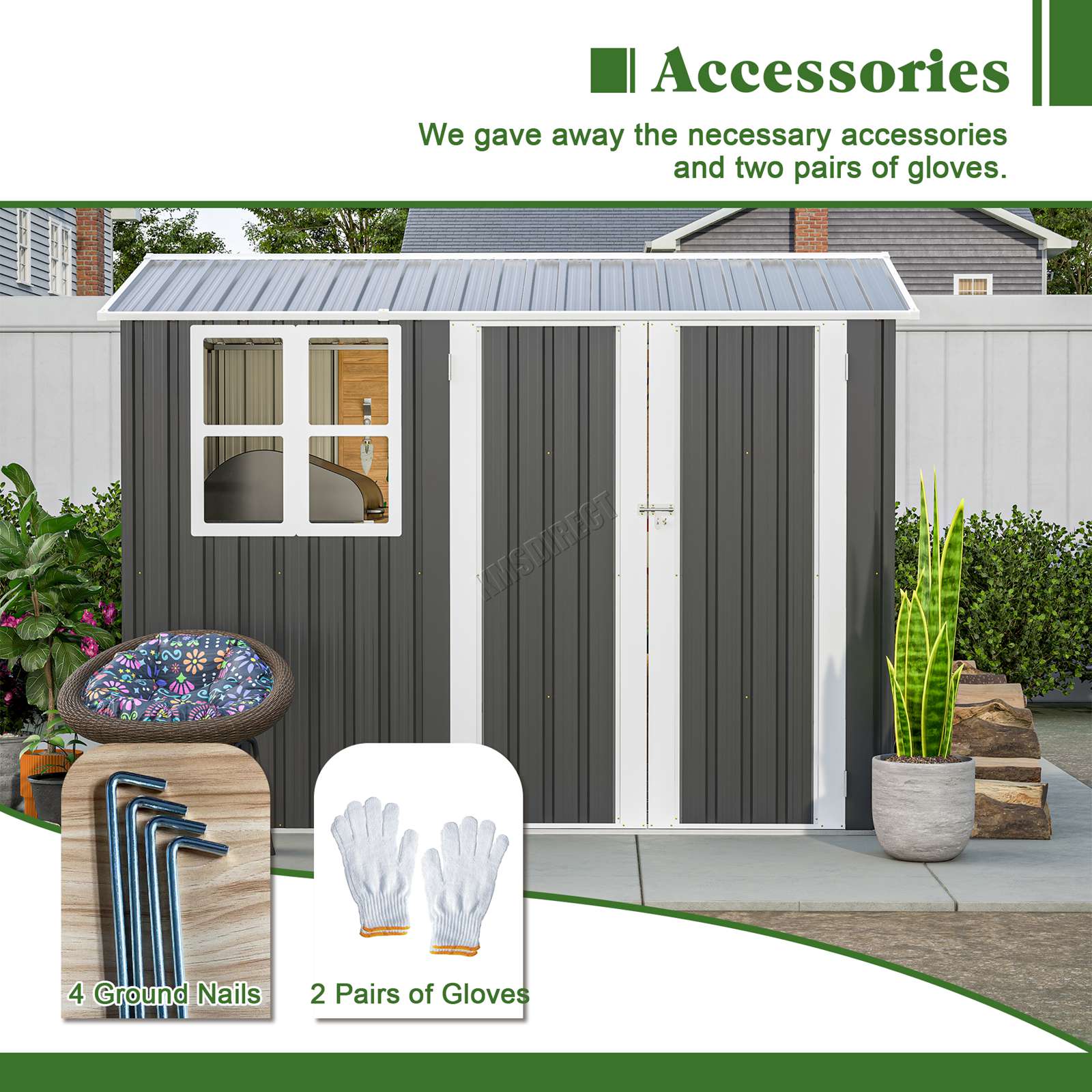 BIRCHTREE Garden Shed With Window Doors Outdoor Steel Apex Roof Tool Foundation - Picture 34 of 48