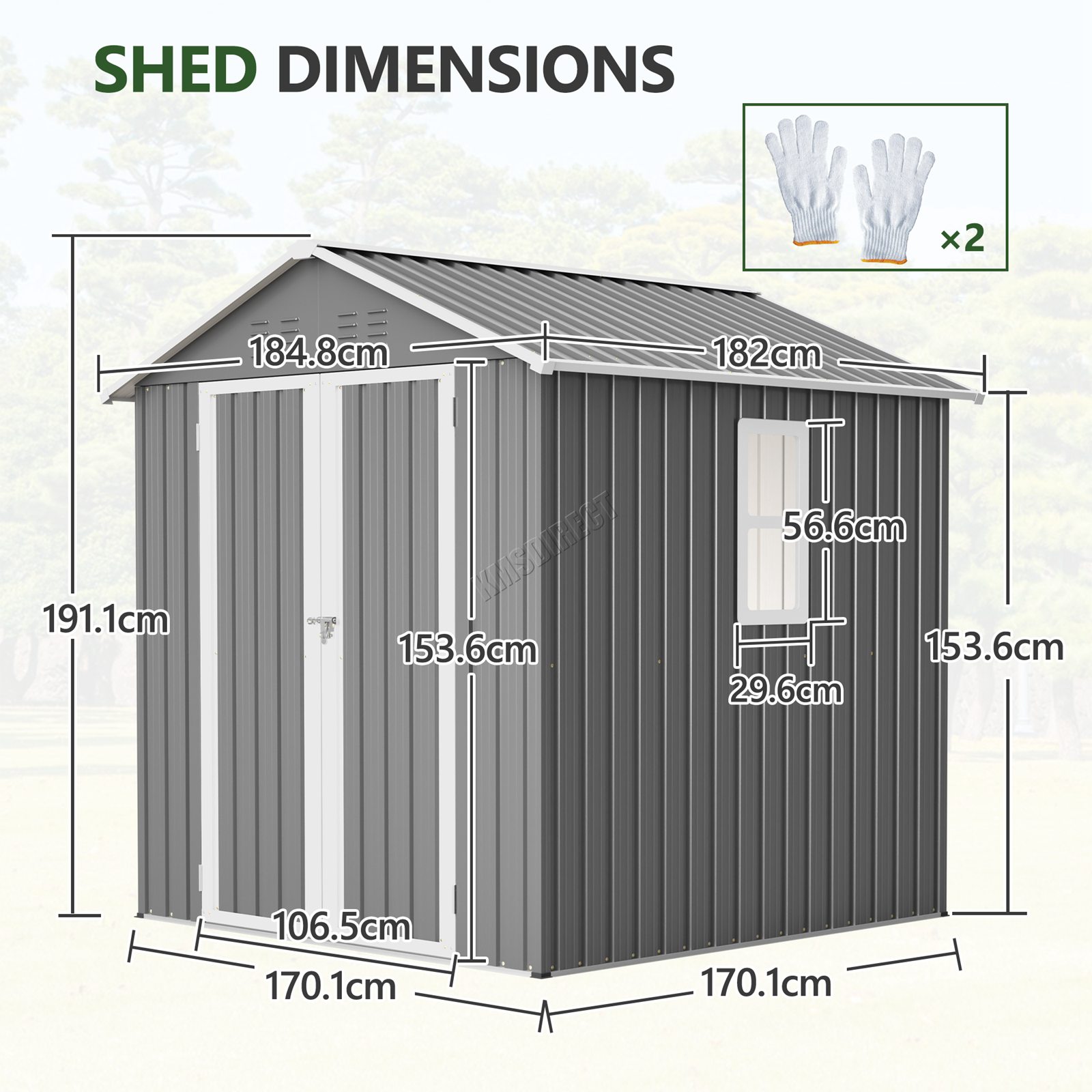 BIRCHTREE Garden Shed With Window Doors Outdoor Steel Apex Roof Tool Foundation - Picture 38 of 48