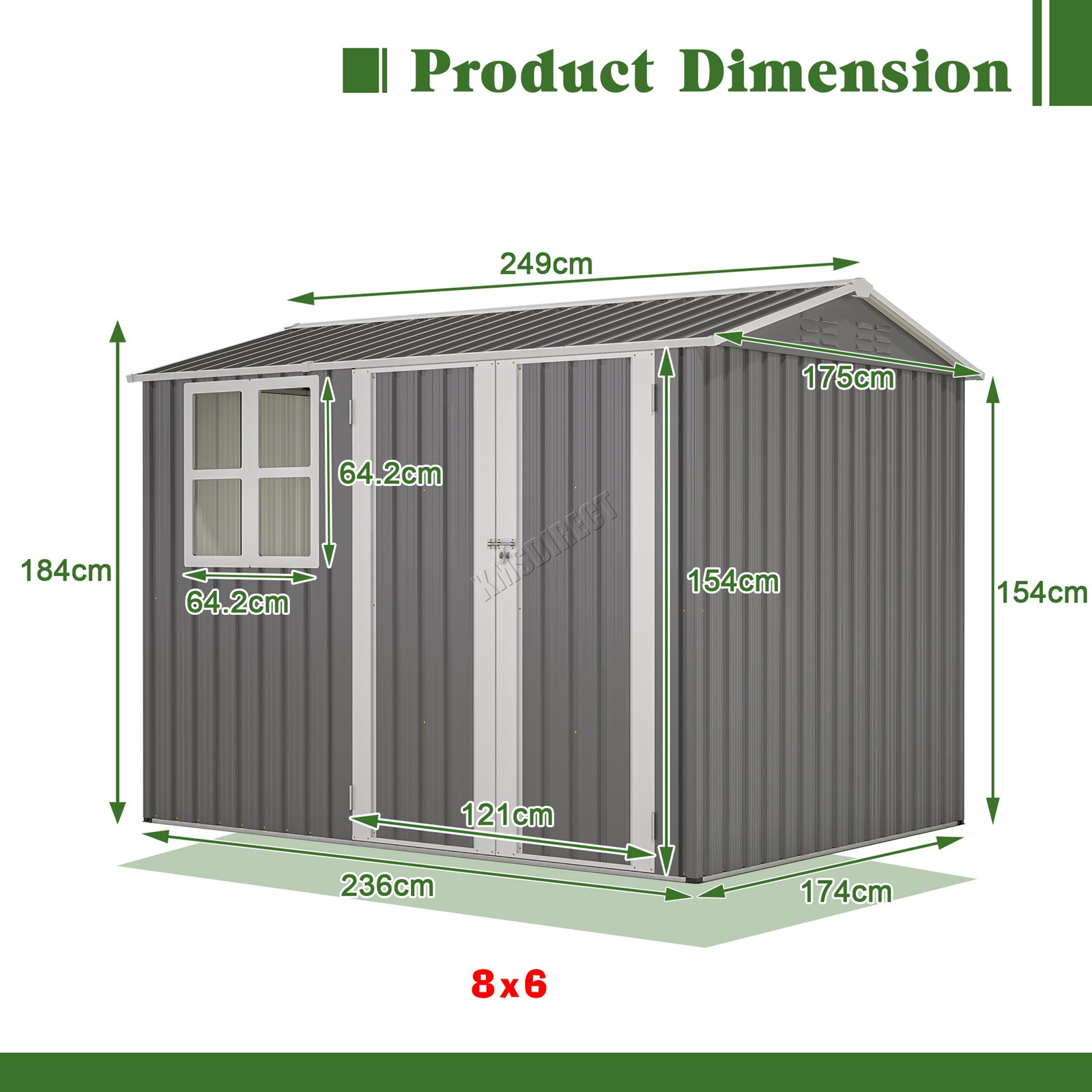 BIRCHTREE Garden Shed With Window Doors Outdoor Steel Apex Roof Tool Foundation - Picture 39 of 48