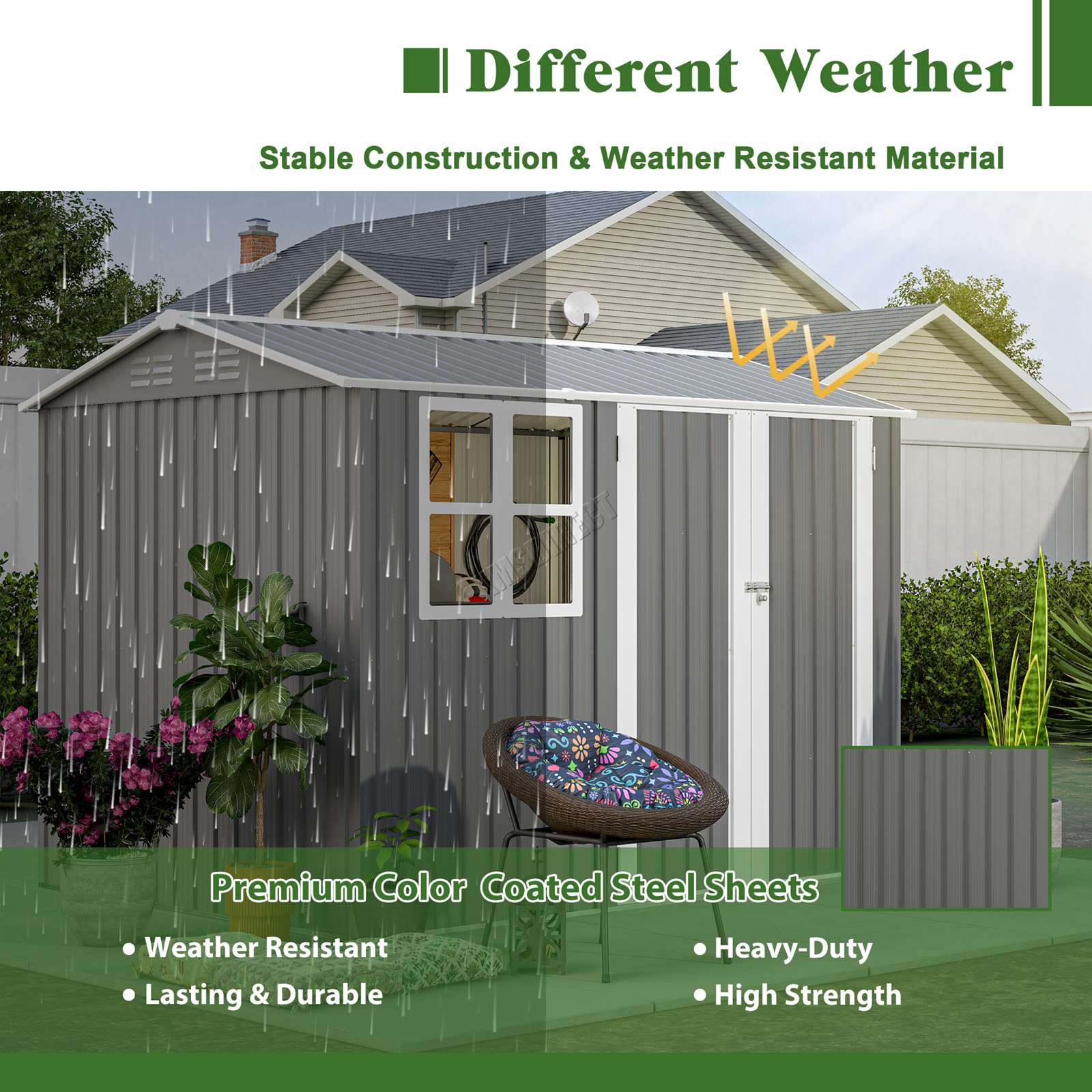 BIRCHTREE Garden Shed With Window Doors Outdoor Steel Apex Roof Tool Foundation - Picture 43 of 48