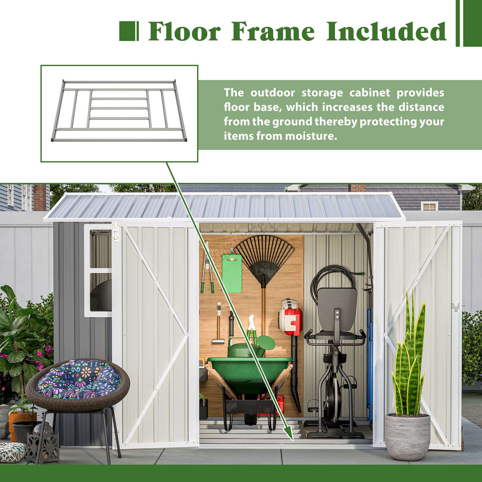 BIRCHTREE Garden Shed With Window Doors Outdoor Steel Apex Roof Tool Foundation - Picture 44 of 48