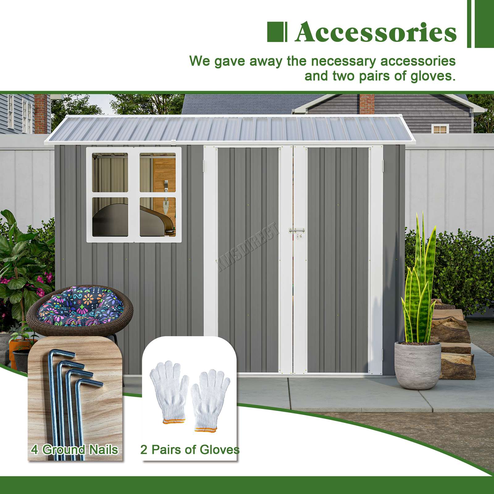 BIRCHTREE Garden Shed With Window Doors Outdoor Steel Apex Roof Tool Foundation - Picture 46 of 48