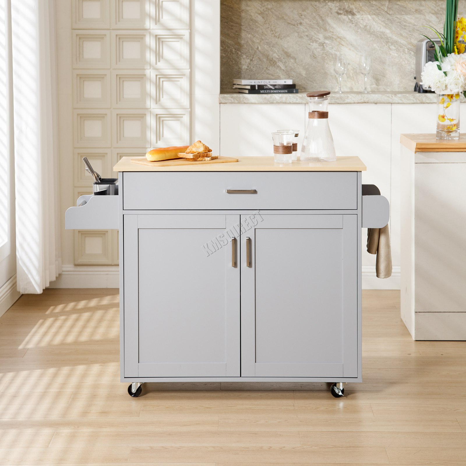 WestWood Kitchen Island Rolling Storage Trolley Cabinet Drawer Large Wood Top 