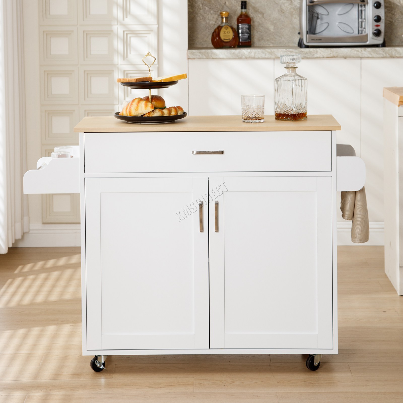 WestWood Kitchen Island Rolling Storage Trolley Cabinet Drawer Large Wood Top - Picture 23 of 31