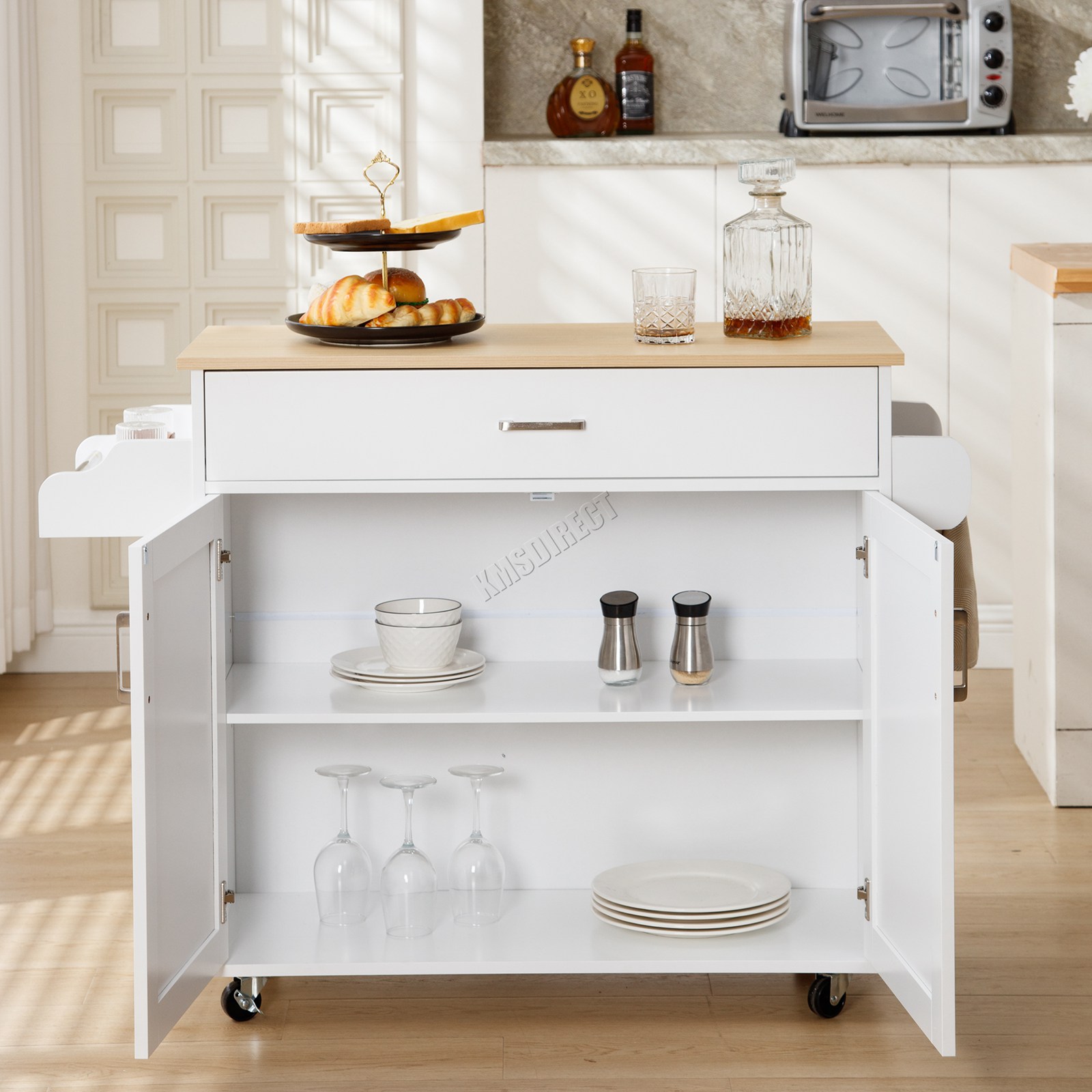 WestWood Kitchen Island Rolling Storage Trolley Cabinet Drawer Large Wood Top - Picture 24 of 31