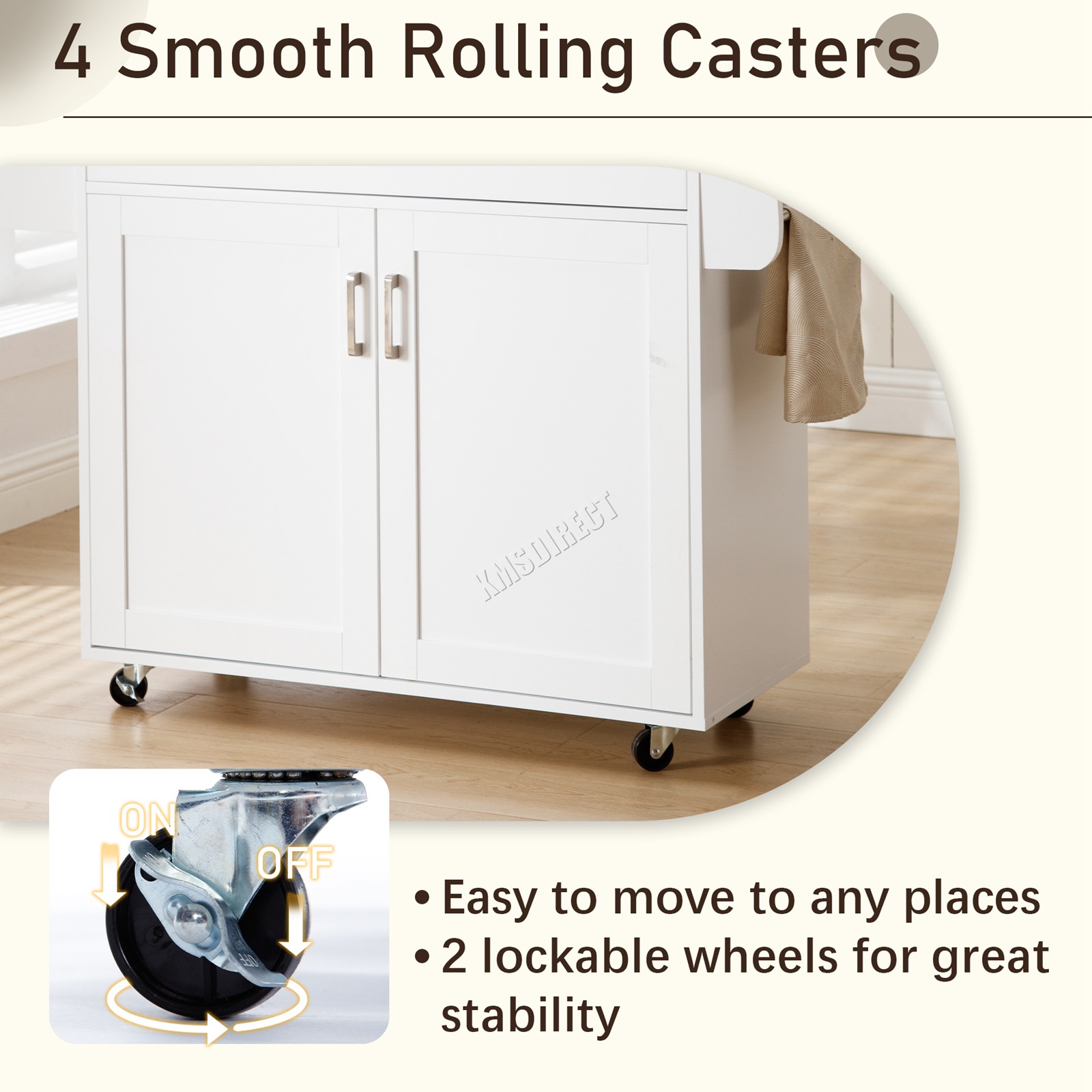 WestWood Kitchen Island Rolling Storage Trolley Cabinet Drawer Large Wood Top - Picture 29 of 31