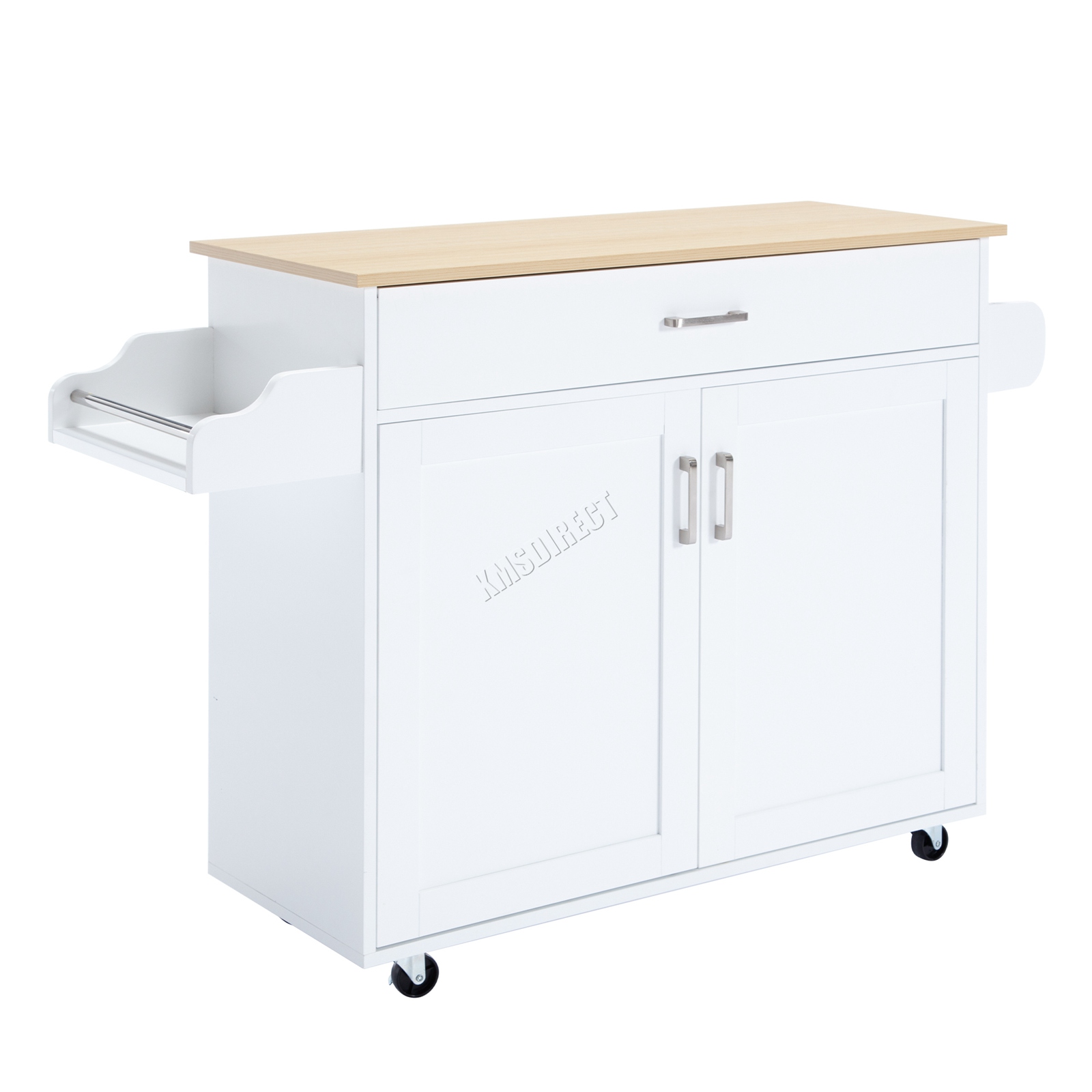 WestWood Kitchen Island Rolling Storage Trolley Cabinet Drawer Large Wood Top - Picture 31 of 31