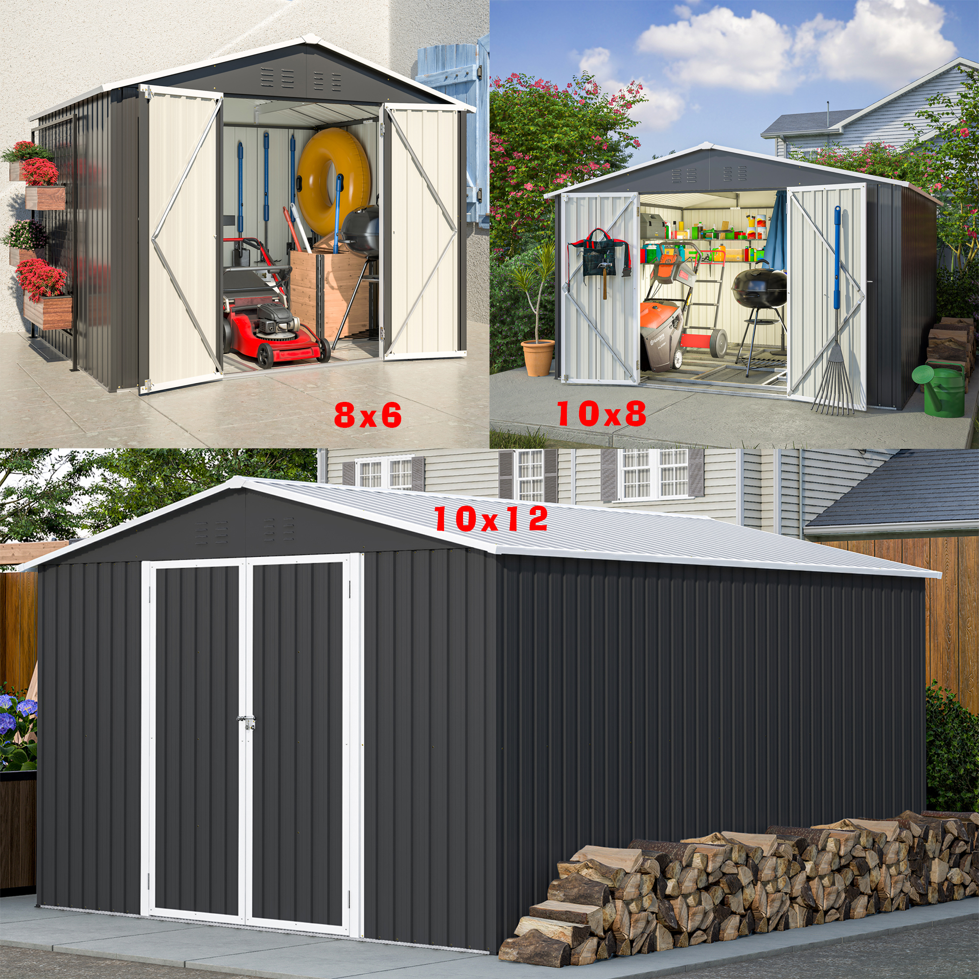 BIRCHTREE Garden Shed Metal Apex Roof Outdoor Storage With Free Foundation