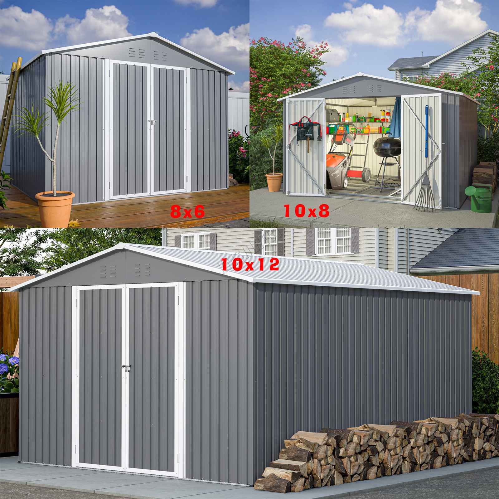BIRCHTREE Garden Shed Metal Apex Roof Outdoor Storage With Free Foundation