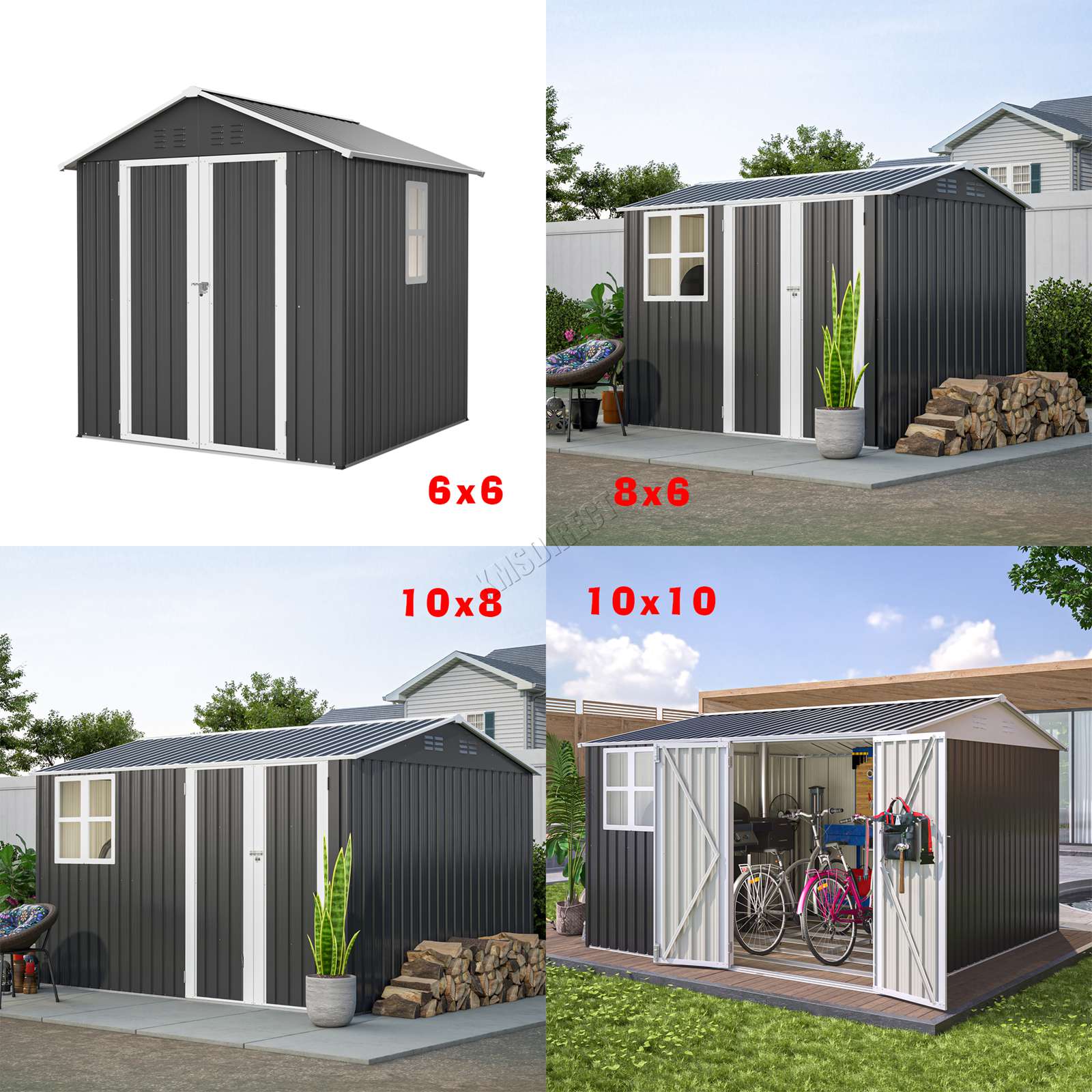 BIRCHTREE Garden Shed With Window Doors Outdoor Steel Apex Roof Tool Foundation
