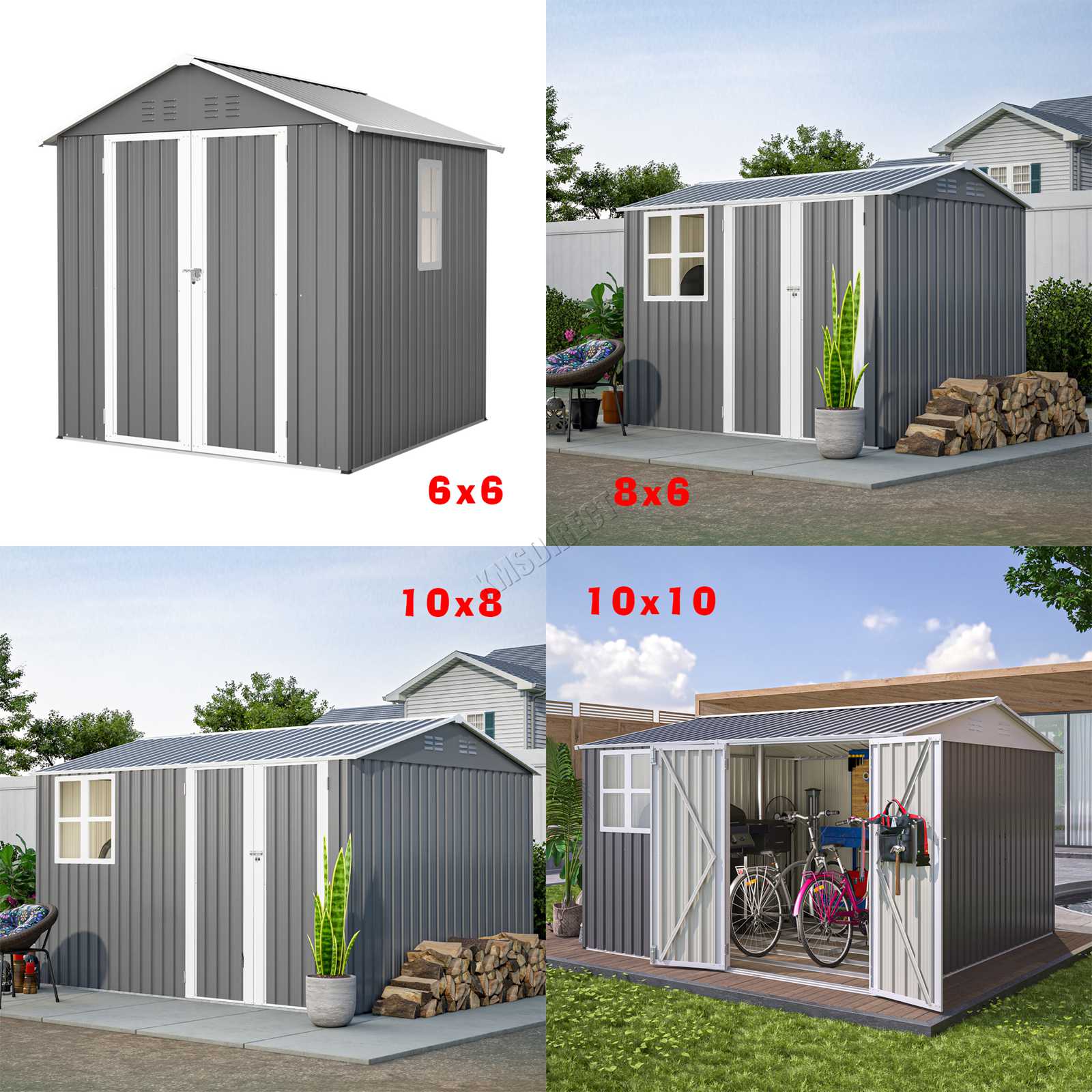 BIRCHTREE Garden Shed With Window Doors Outdoor Steel Apex Roof Tool Foundation