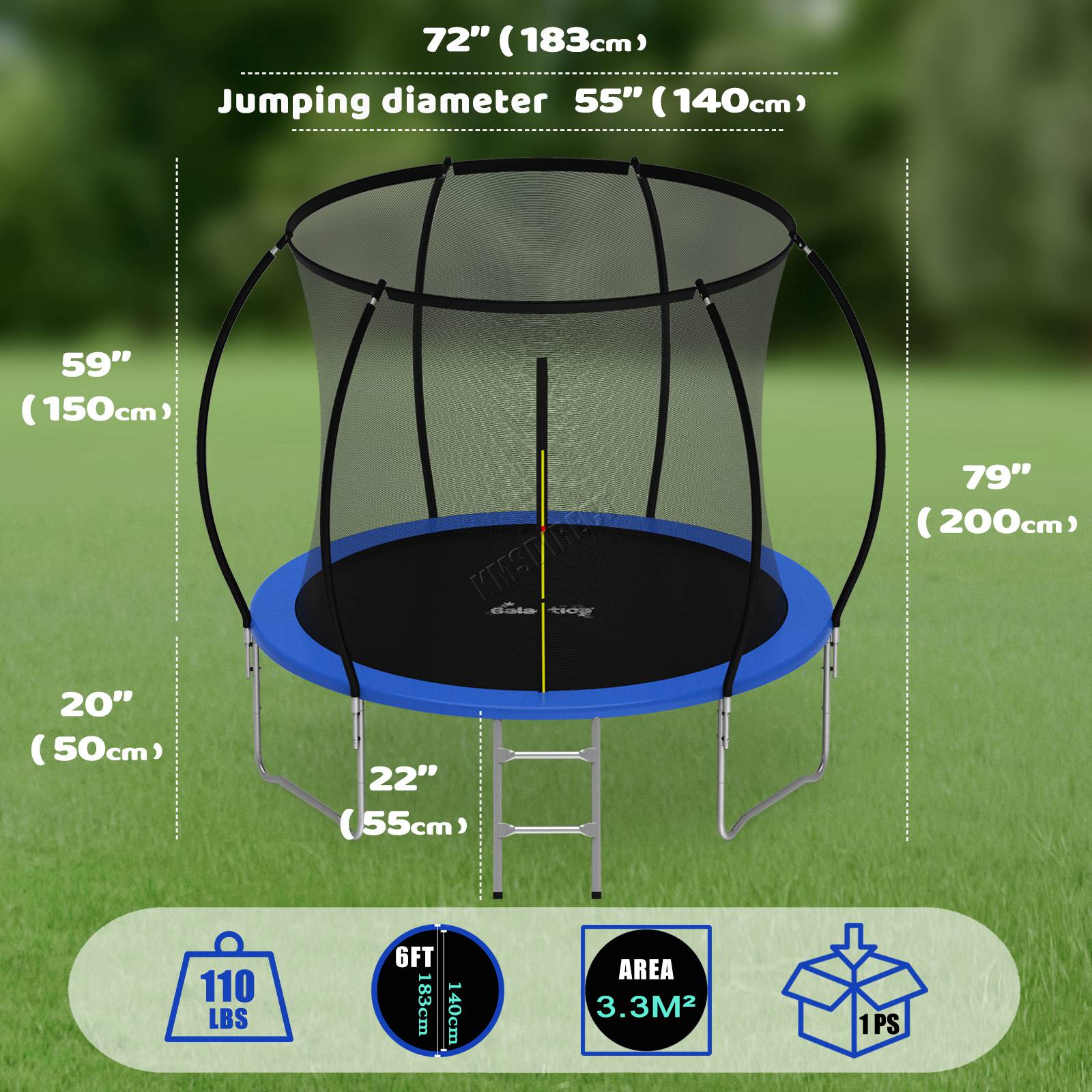 GALACTICA Trampoline 6FT 8FT 10FT 12FT 14FT Kids Enclosure W/ Safety Net Ladder - Picture 14 of 57