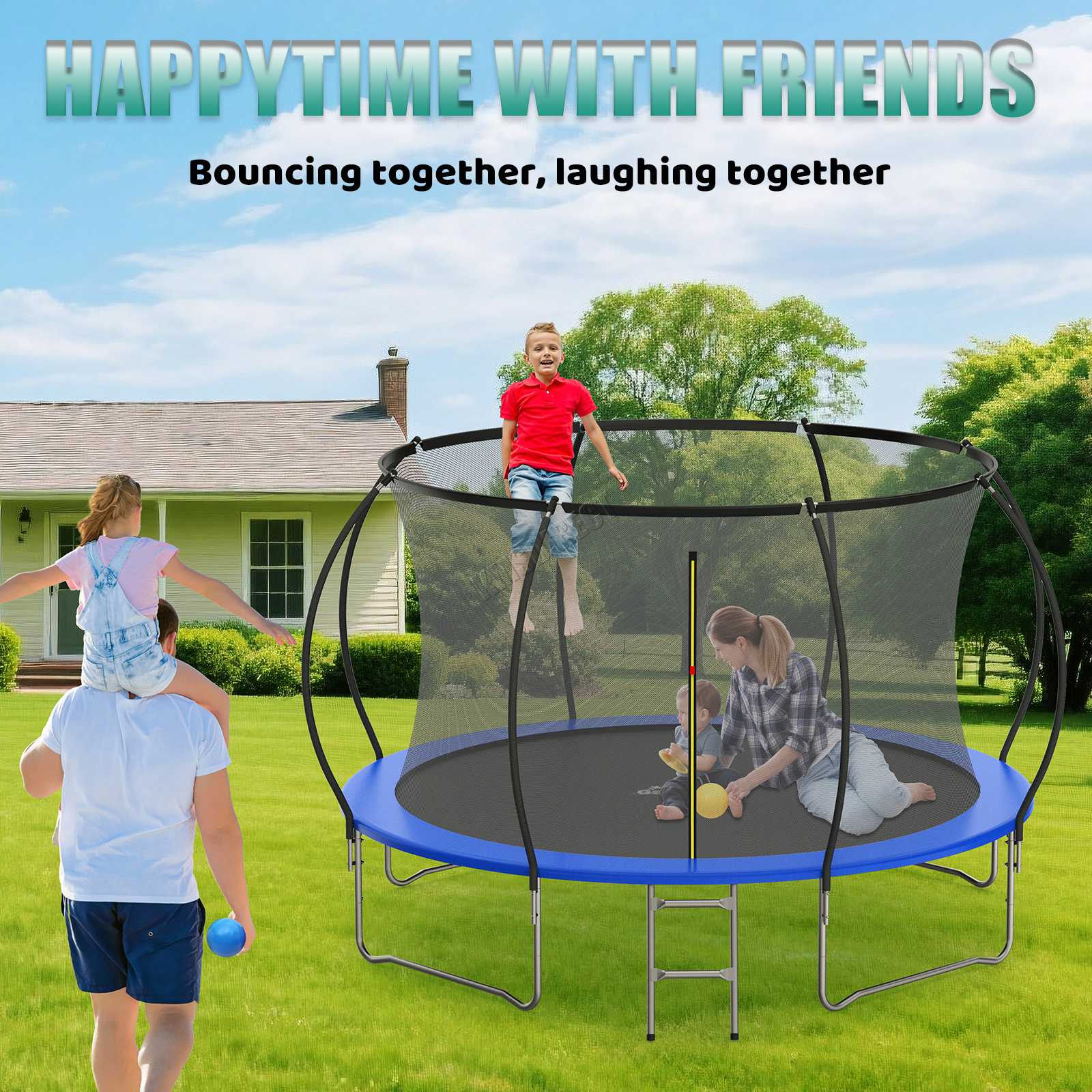 GALACTICA Trampoline 6FT 8FT 10FT 12FT 14FT Kids Enclosure W/ Safety Net Ladder - Picture 29 of 57