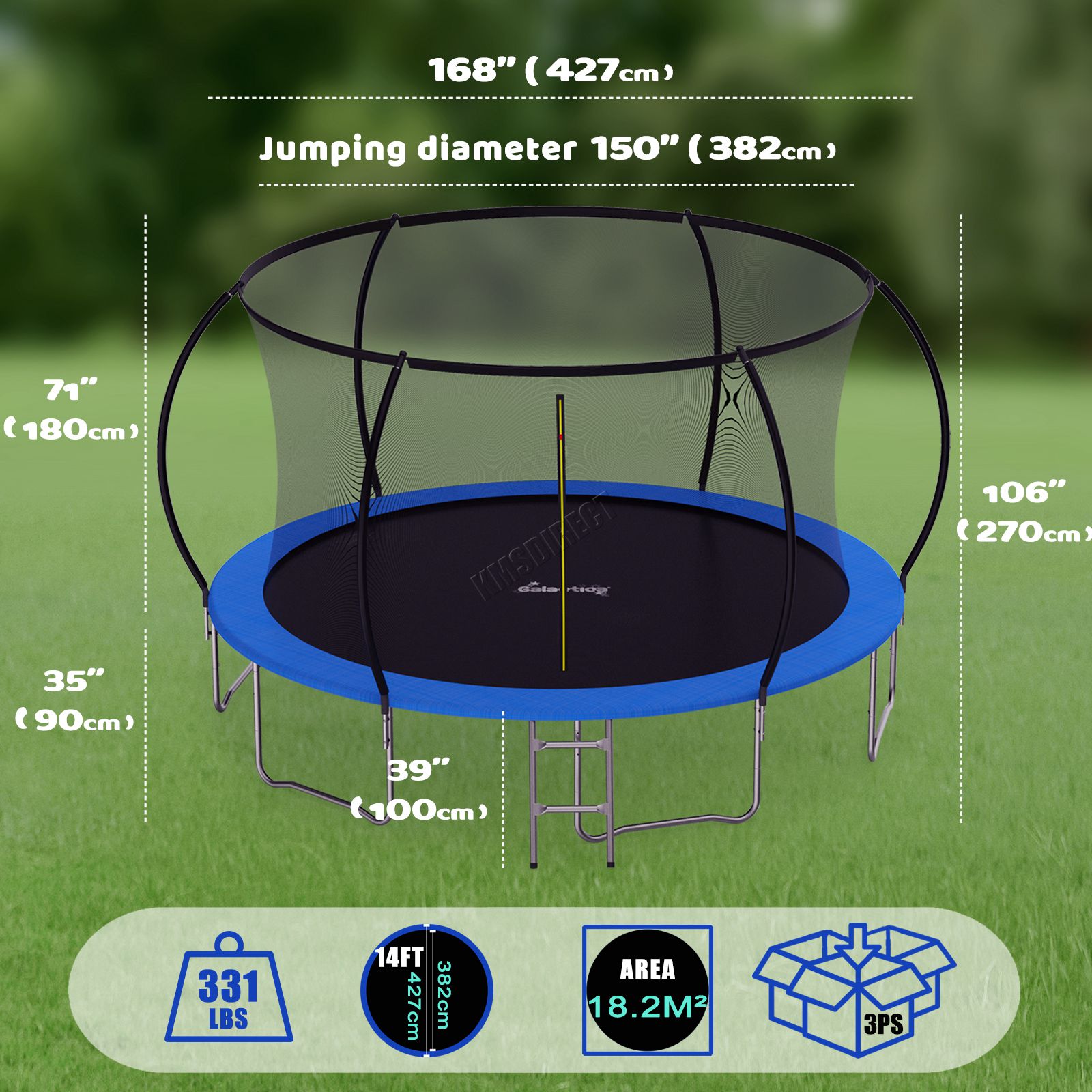 GALACTICA Trampoline 6FT 8FT 10FT 12FT 14FT Kids Enclosure W/ Safety Net Ladder - Picture 50 of 57