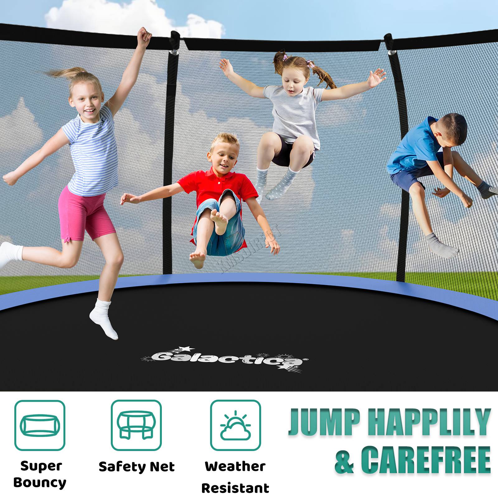 GALACTICA Trampoline 6FT 8FT 10FT 12FT 14FT Kids Enclosure W/ Safety Net Ladder - Picture 52 of 57