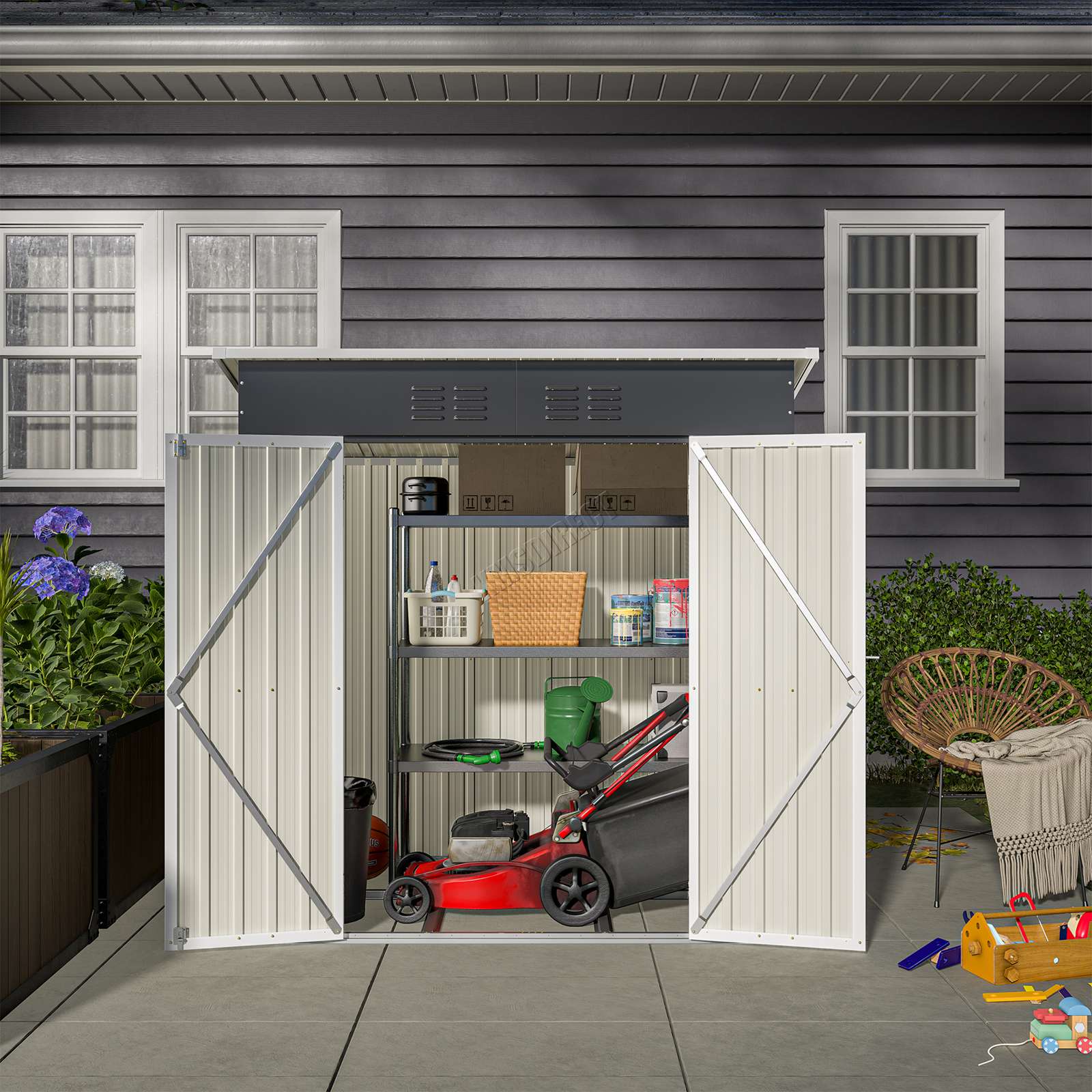 BIRCHTREE Garden Shed Metal Pent Roof Outdoor Storage With Free Foundation New - Picture 15 of 47