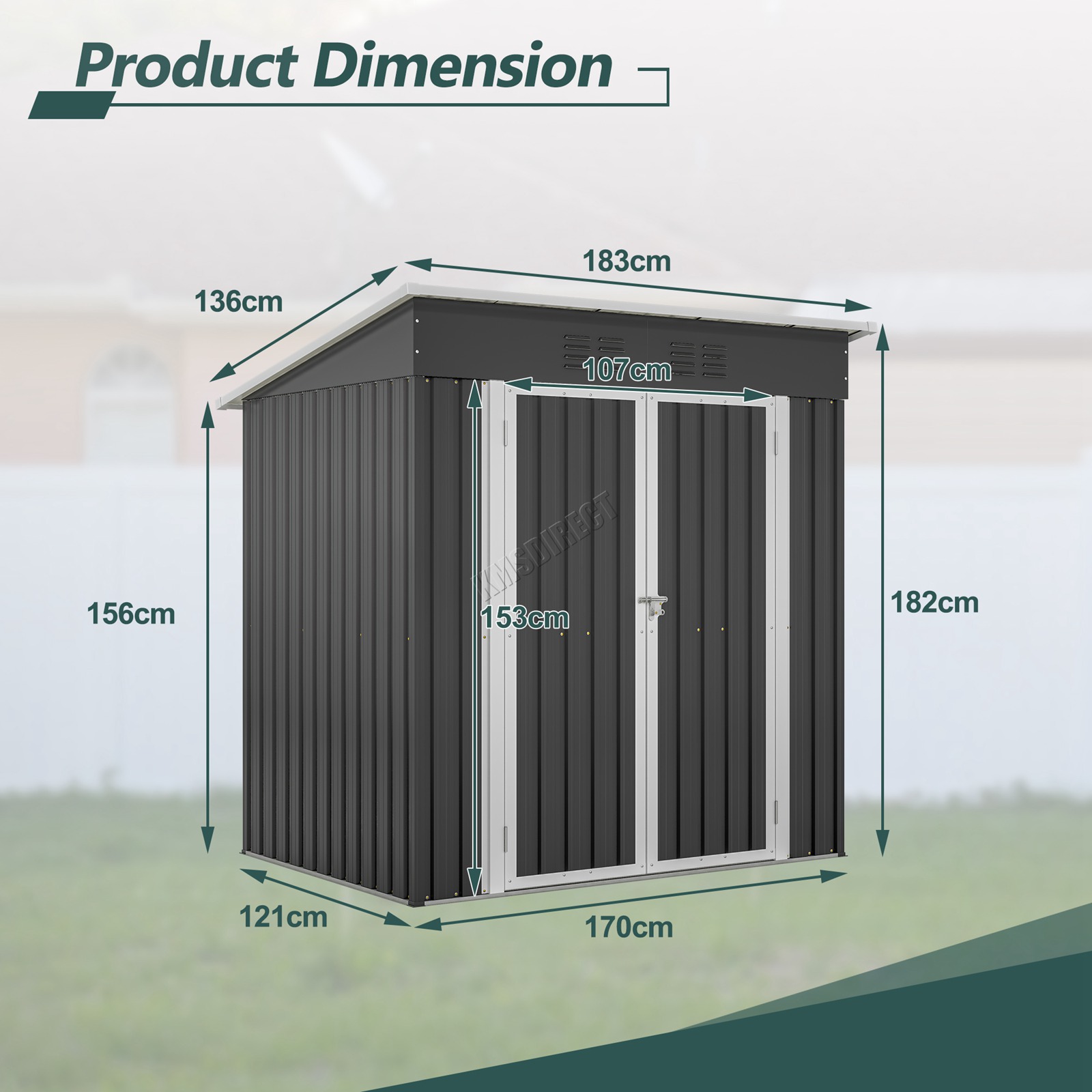 BIRCHTREE Garden Shed Metal Pent Roof Outdoor Storage With Free Foundation New - Picture 17 of 47