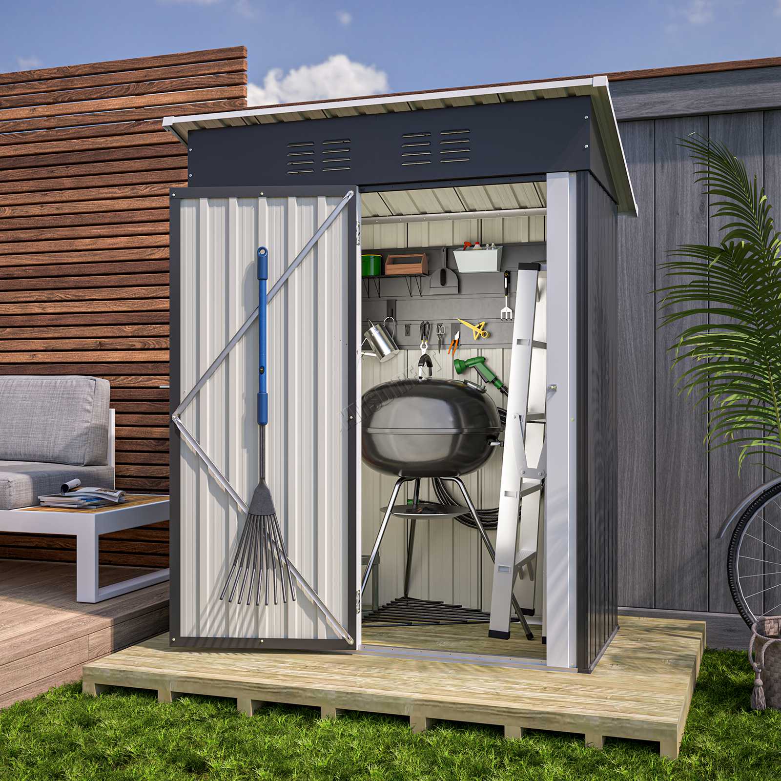 BIRCHTREE Garden Shed Metal Pent Roof Outdoor Storage With Free Foundation New - Picture 18 of 47