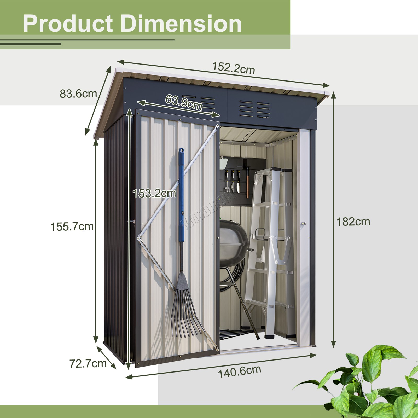 BIRCHTREE Garden Shed Metal Pent Roof Outdoor Storage With Free Foundation New - Picture 19 of 47