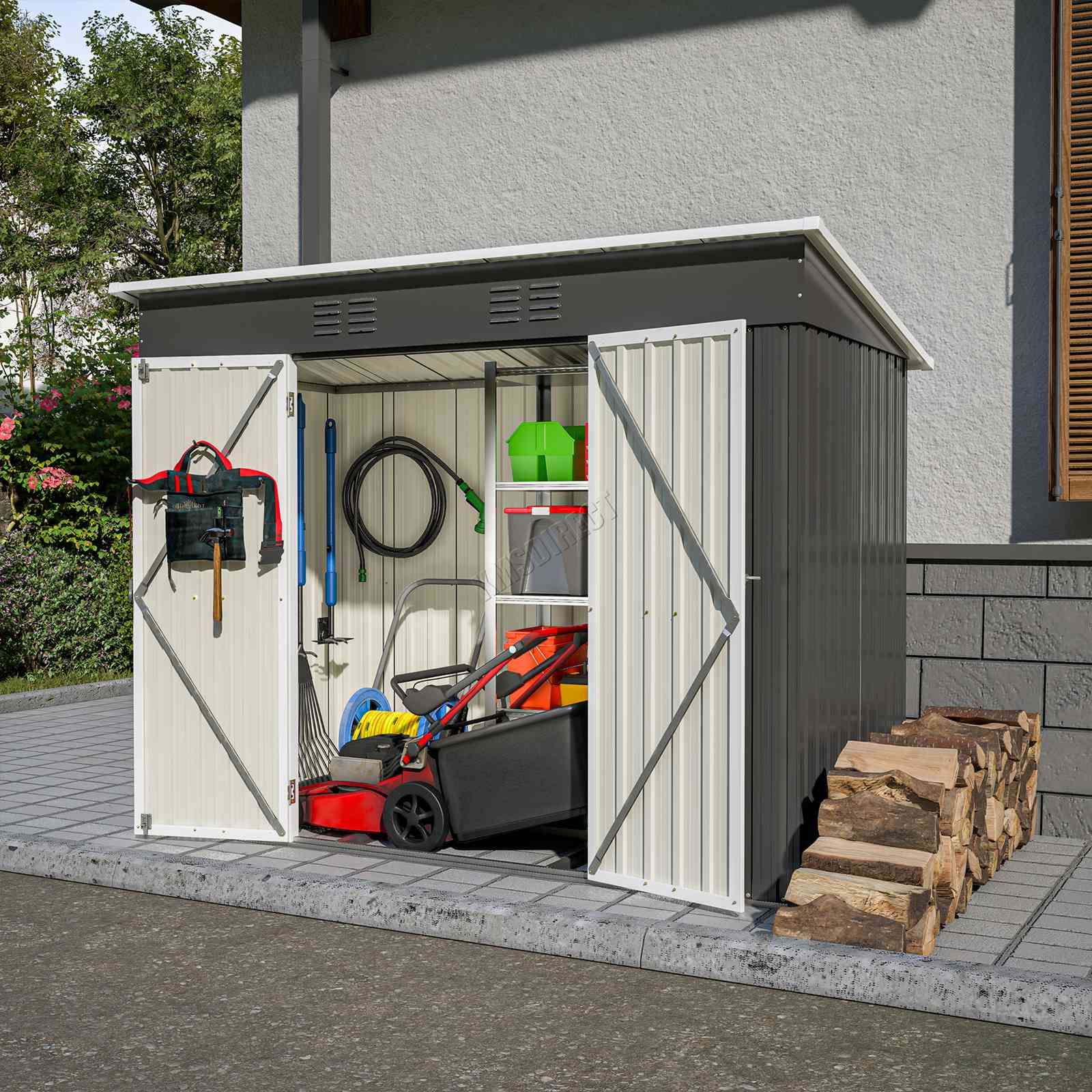 BIRCHTREE Garden Shed Metal Pent Roof Outdoor Storage With Free Foundation New - Picture 21 of 47