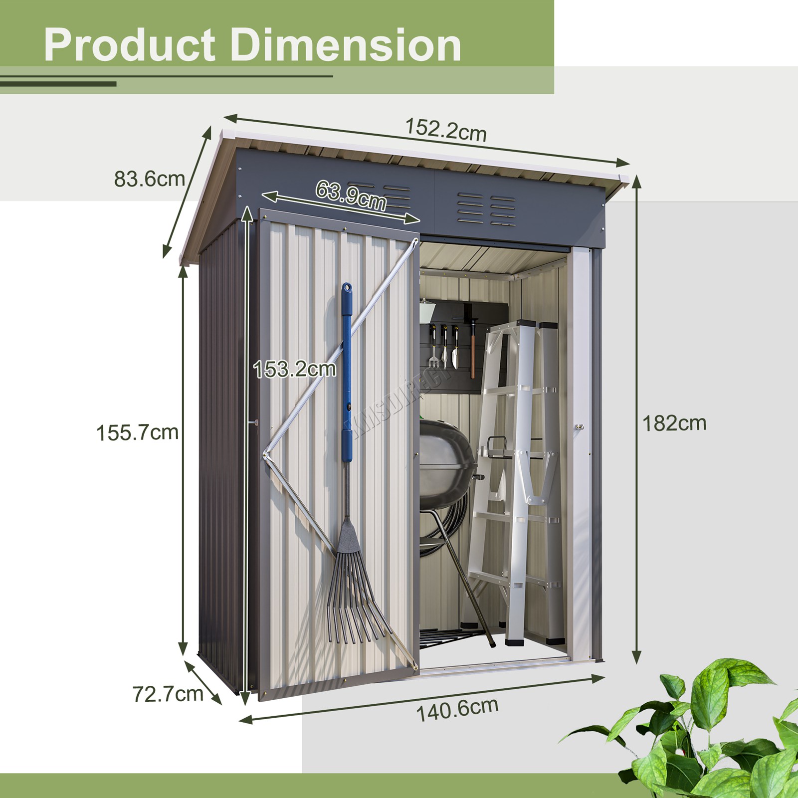 BIRCHTREE Garden Shed Metal Pent Roof Outdoor Storage With Free Foundation New - Picture 42 of 47