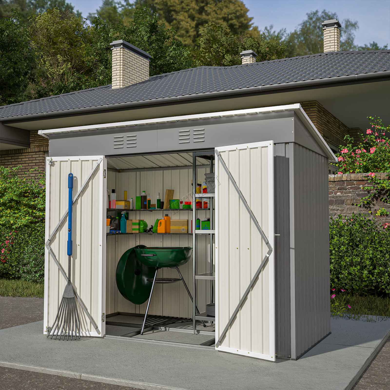 BIRCHTREE Garden Shed Metal Pent Roof Outdoor Storage With Free Foundation New - Picture 44 of 47