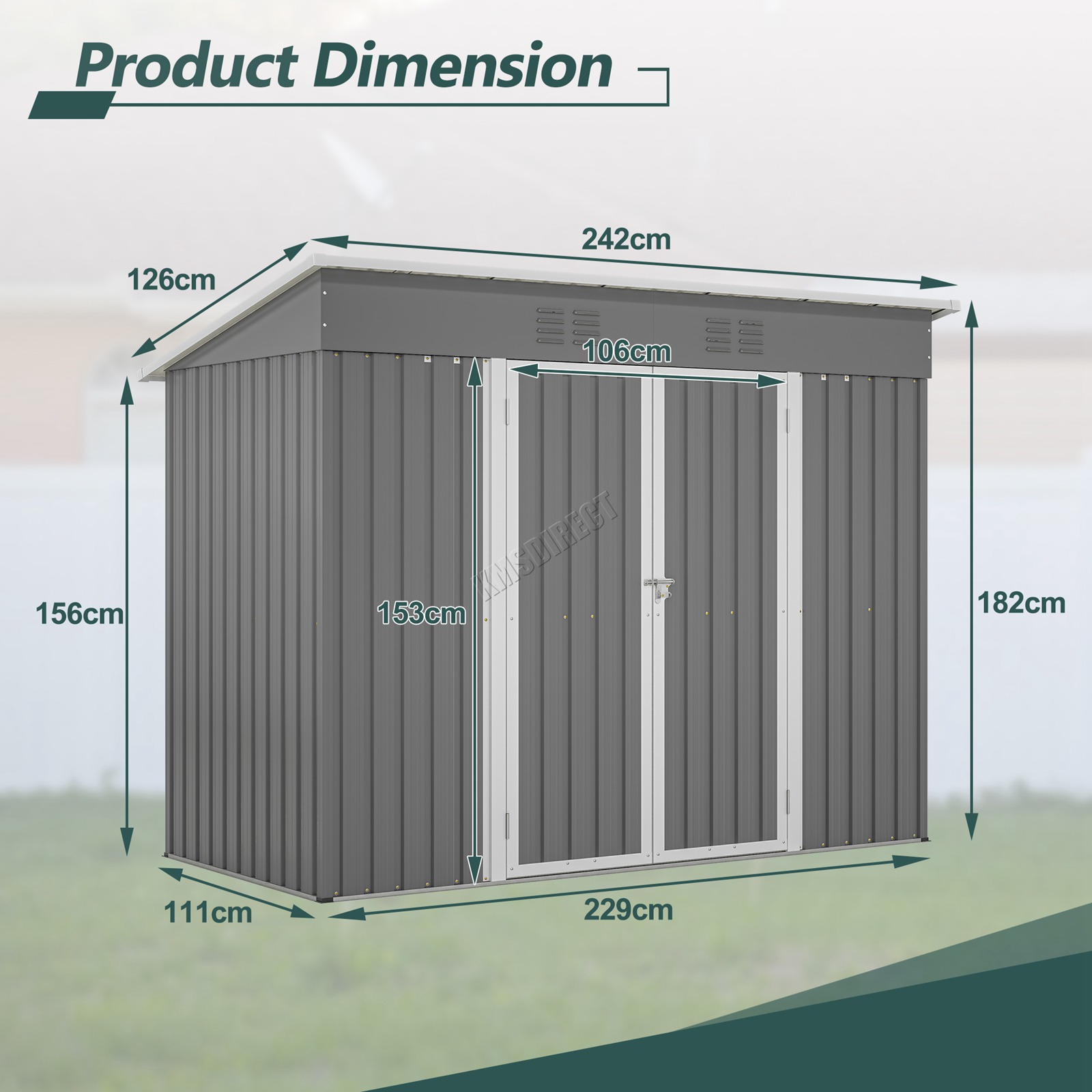 BIRCHTREE Garden Shed Metal Pent Roof Outdoor Storage With Free Foundation New - Picture 45 of 47