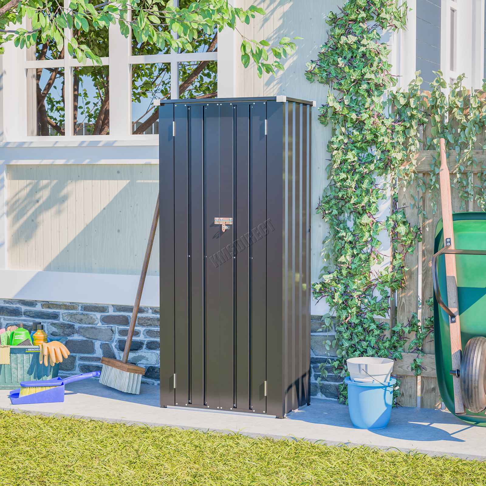 BIRCHTREE Outdoor Metal Storage Box Weatherproof Garden Cabinet with Shelves