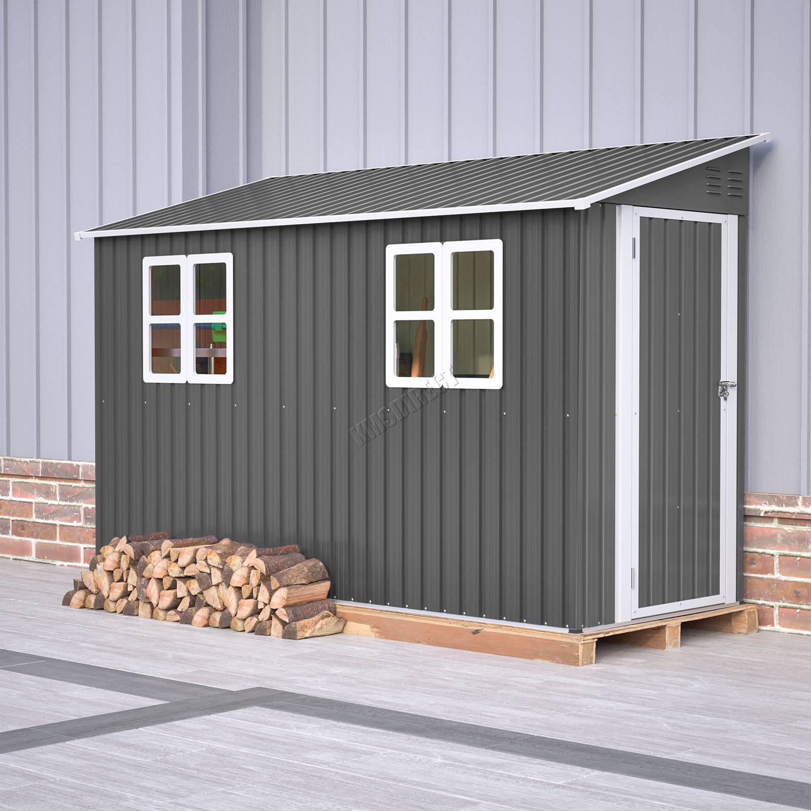 BIRCHTREE Lean To Garden Shed Metal Outdoor Storage Shelter Tool House Pent Roof