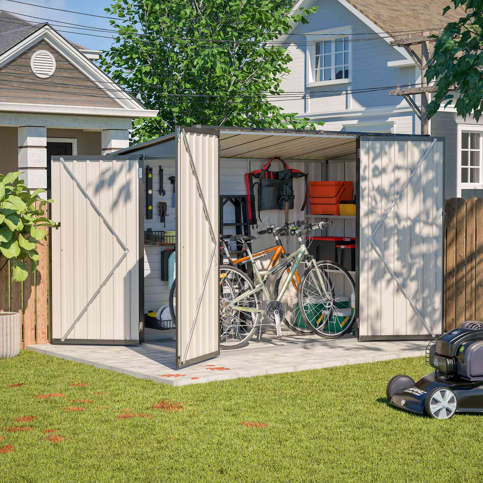 BIRCHTREE 4 x 8FT Bike Shed Metal Garden Shed Lockable Motorbike Bicycle Storage