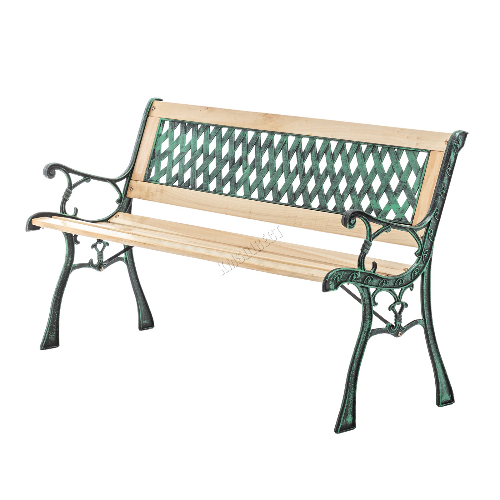 BIRCHTREE Garden Bench 3 Seater Outdoor Wooden Cast Iron Legs Park Seat Furnitur