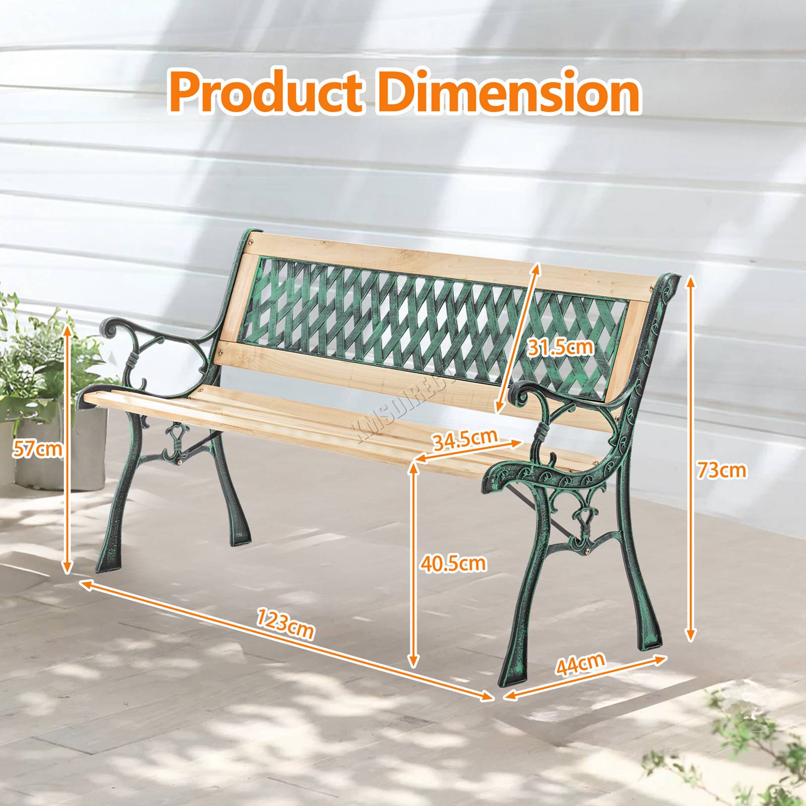 BIRCHTREE Garden Bench 3 Seater Outdoor Wooden Cast Iron Legs Park Seat Furnitur - Picture 28 of 58