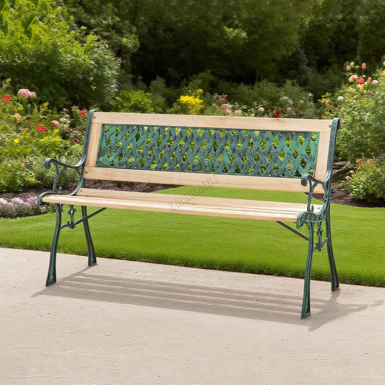 BIRCHTREE Garden Bench 3 Seater Outdoor Wooden Cast Iron Legs Park Seat Furnitur - Picture 32 of 58