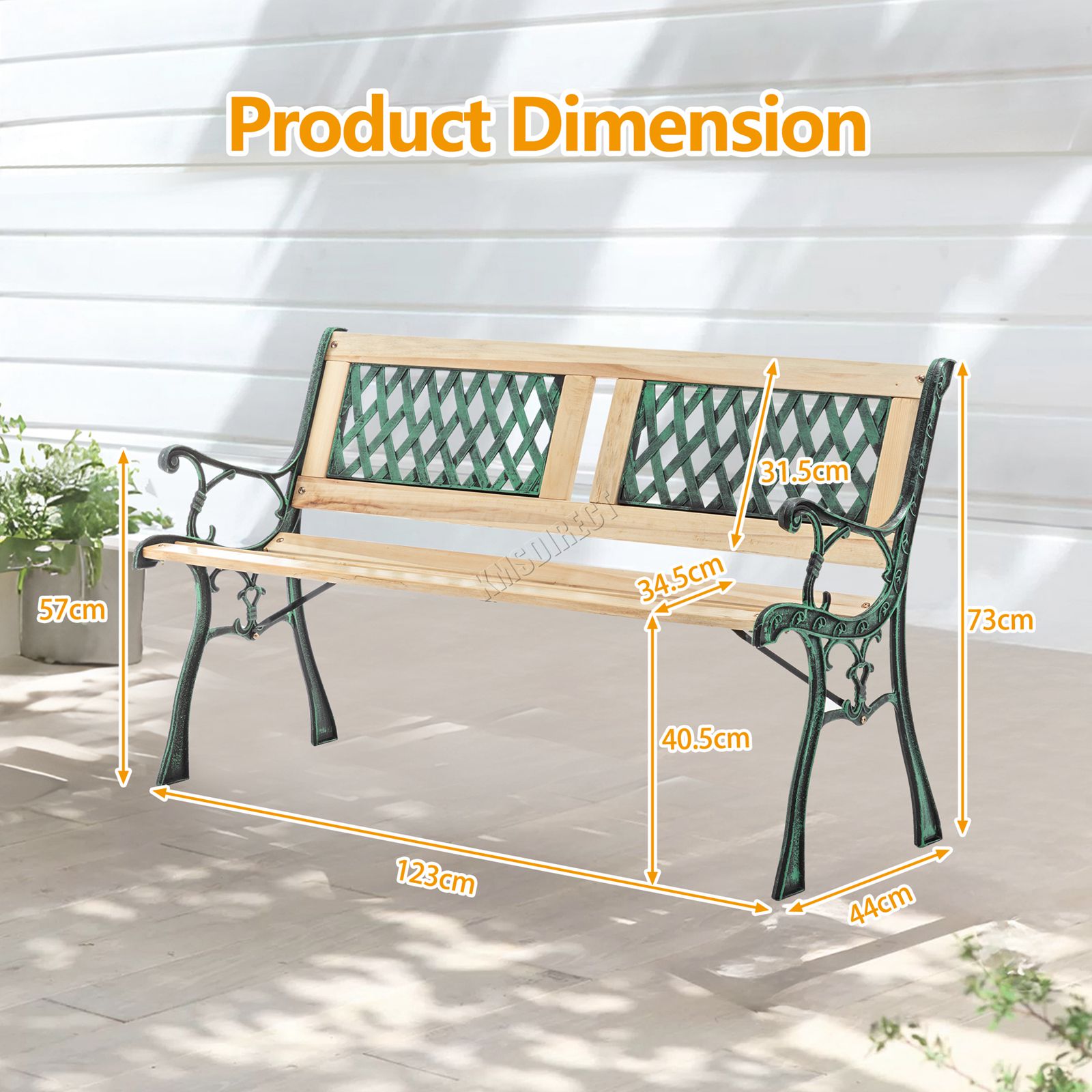 BIRCHTREE Garden Bench 3 Seater Outdoor Wooden Cast Iron Legs Park Seat Furnitur - Picture 39 of 58