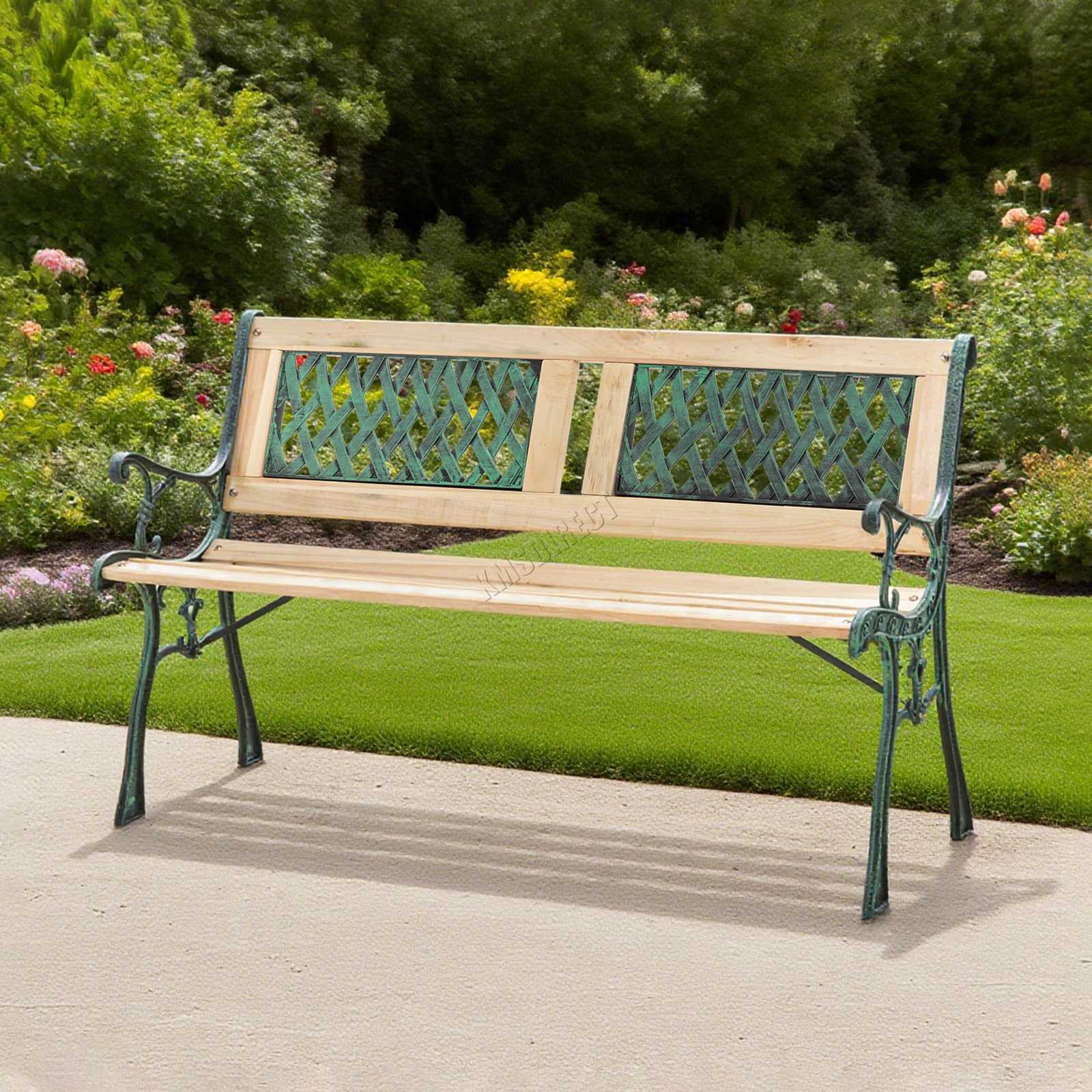 BIRCHTREE Garden Bench 3 Seater Outdoor Wooden Cast Iron Legs Park Seat Furnitur - Picture 43 of 58