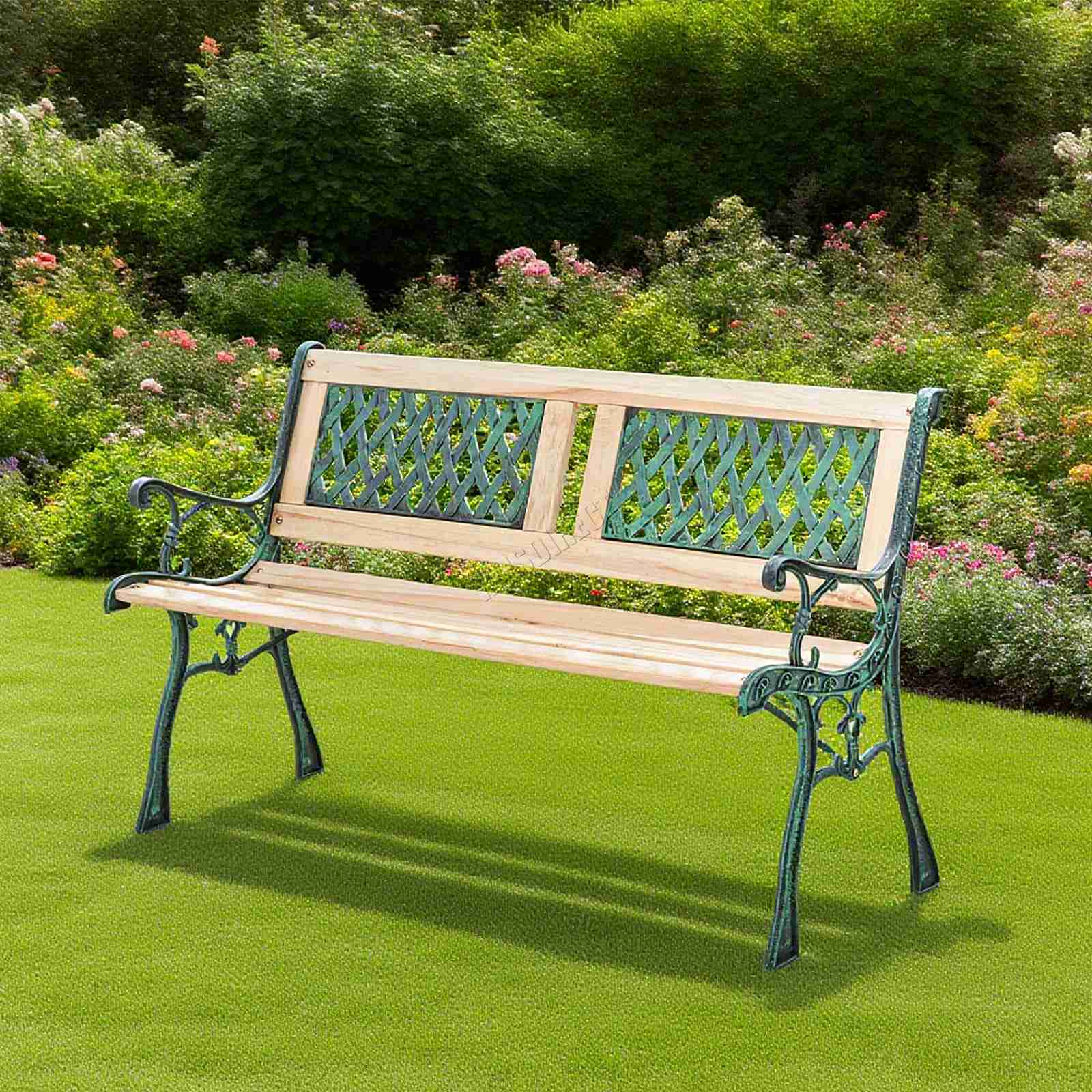 BIRCHTREE Garden Bench 3 Seater Outdoor Wooden Cast Iron Legs Park Seat Furnitur - Picture 44 of 58