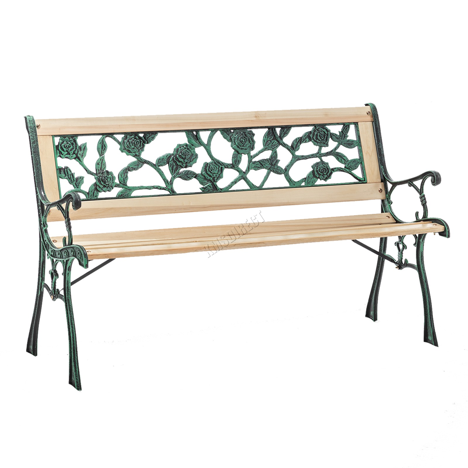 BIRCHTREE Garden Bench 3 Seater Outdoor Wooden Cast Iron Legs Park Seat Furnitur - Picture 47 of 58
