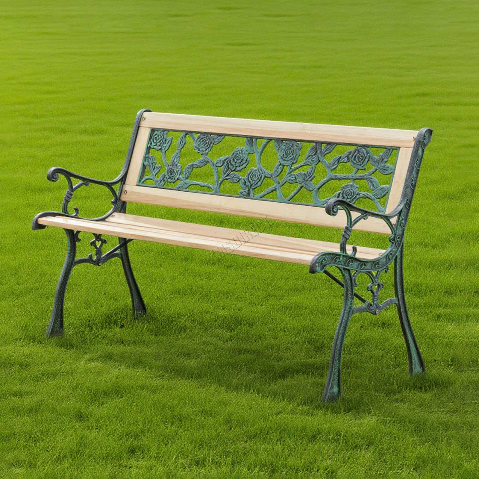 BIRCHTREE Garden Bench 3 Seater Outdoor Wooden Cast Iron Legs Park Seat Furnitur - Picture 55 of 58