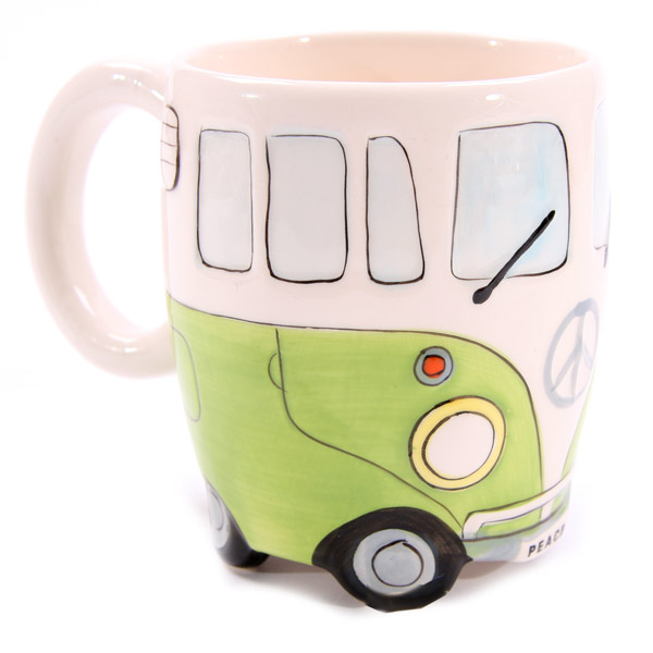 VW CAMPER VAN SHAPED MUG SPLITTIE CERAMIC TEA CUP NOVELTY RED BLUE ...