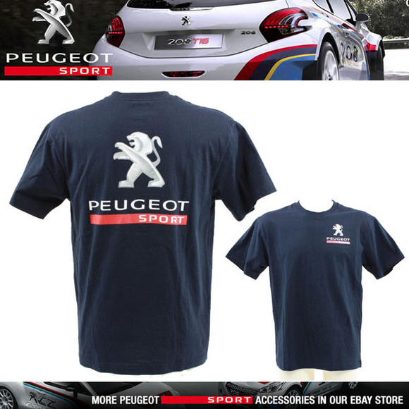 NEW! PEUGEOT SPORT RALLY MENS T-SHIRT NAVY/WHITE 100% COTTON ALL SIZES Thumbnail 1