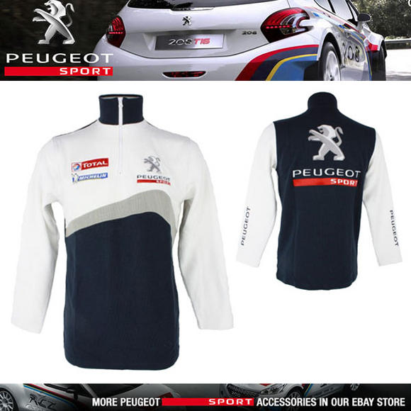 NEW! PEUGEOT SPORT RALLY MENS ZIP SWEATSHIRT with EMBROIDERED LOGOS WHITE/NAVY Thumbnail 1