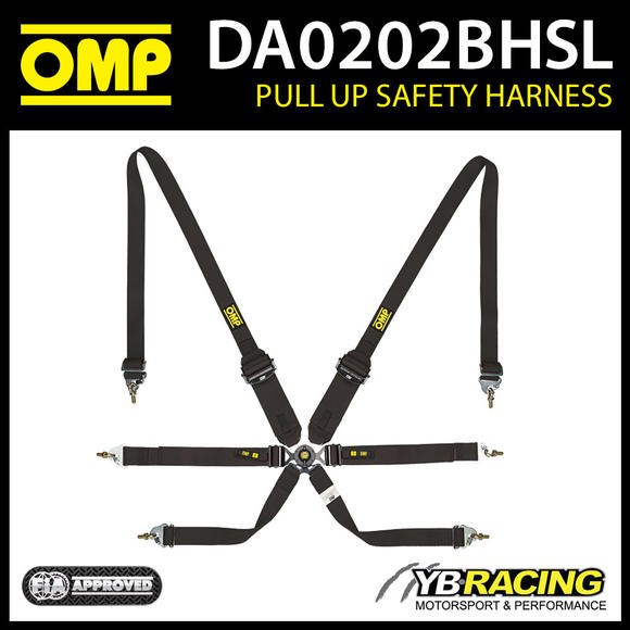 DA0202BHSL071 OMP RACING HARNESS PULL UP TYPE FHR 6-POINT BLACK FIA 8853-2016