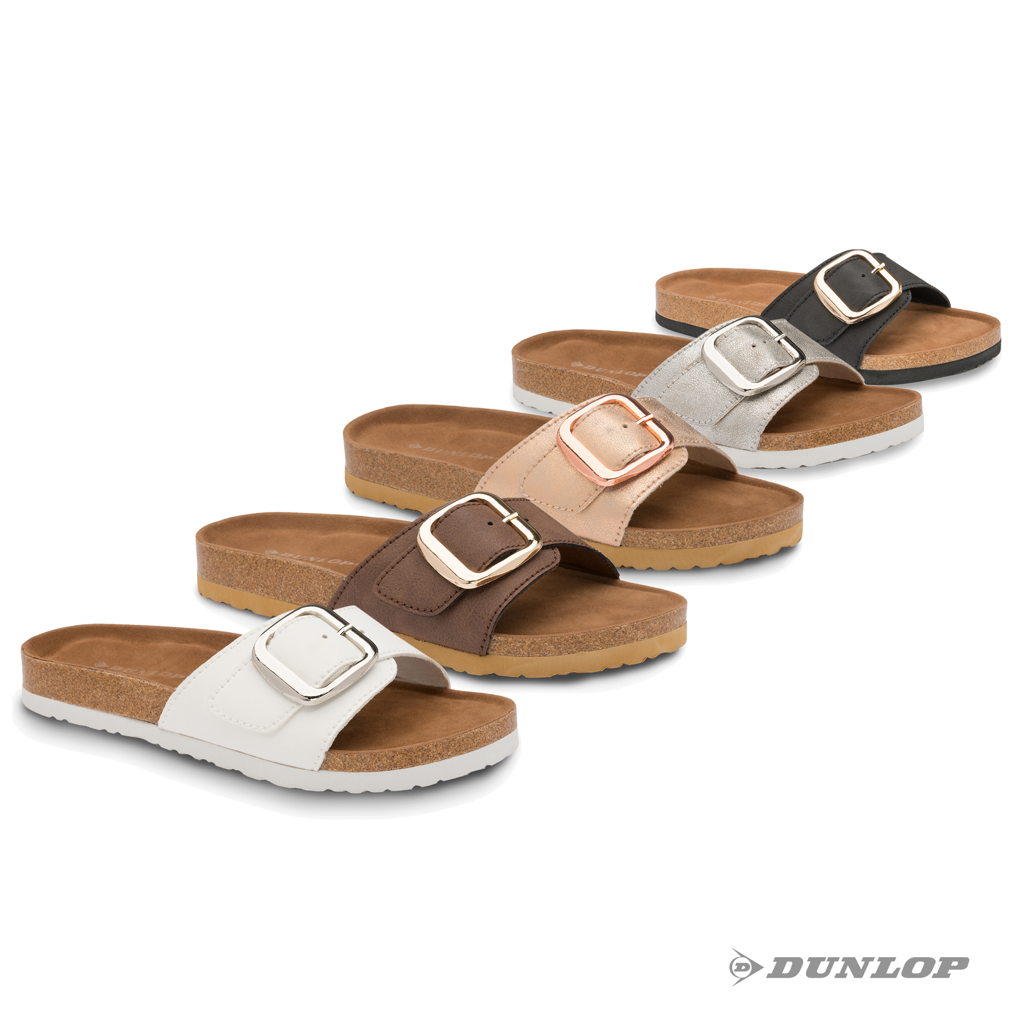 Dunlop Ladies Womens Sandals Slip On Open Toe Buckle Holiday Sliders ...